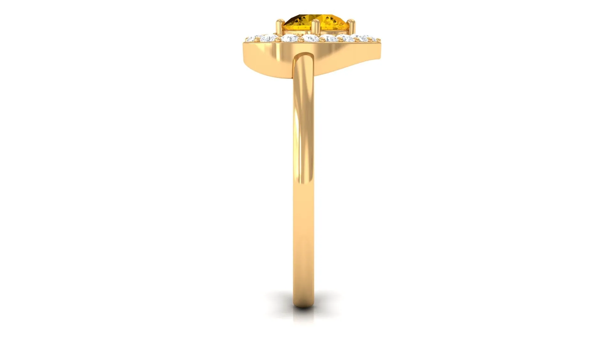 Real Yellow Sapphire and Diamond Halo Heart Ring