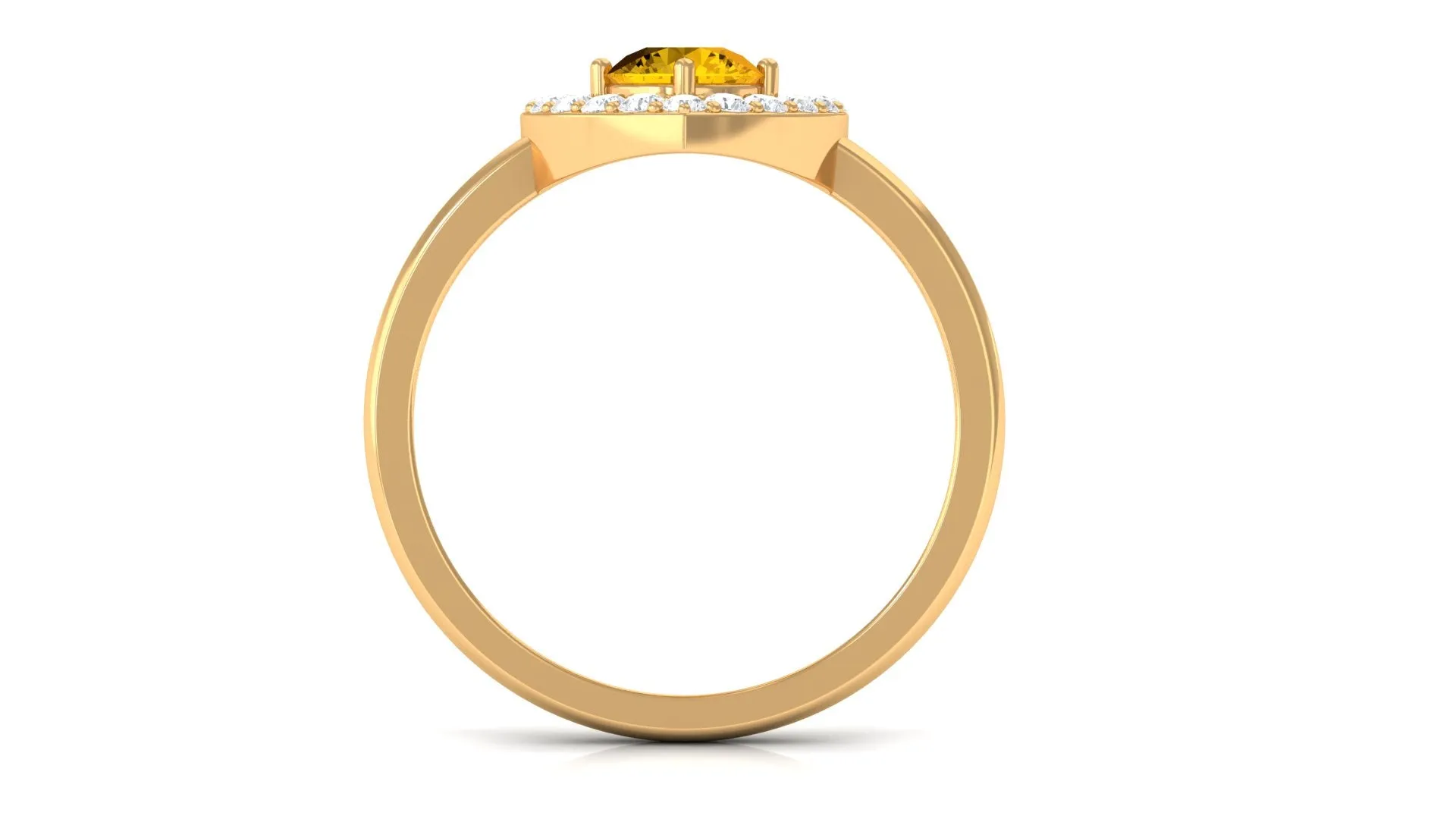 Real Yellow Sapphire and Diamond Halo Heart Ring