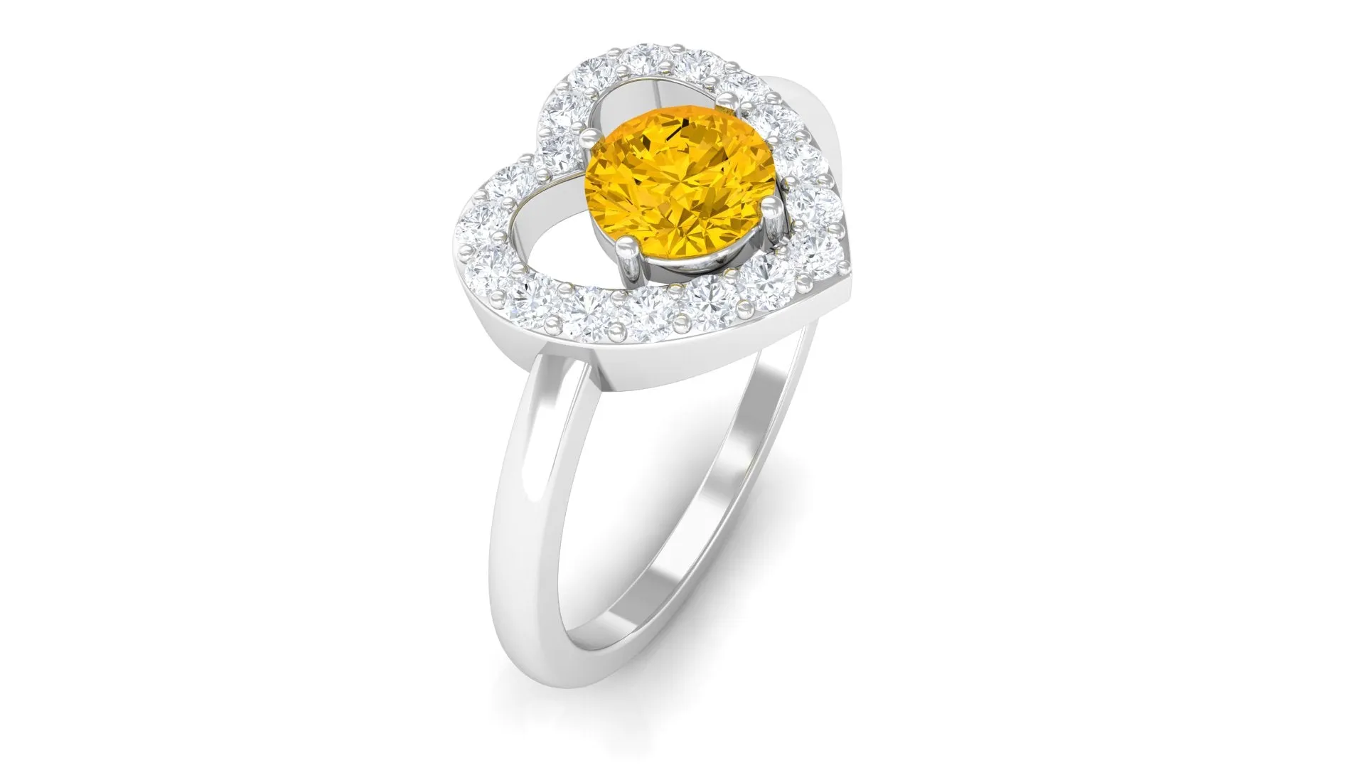 Real Yellow Sapphire and Diamond Halo Heart Ring