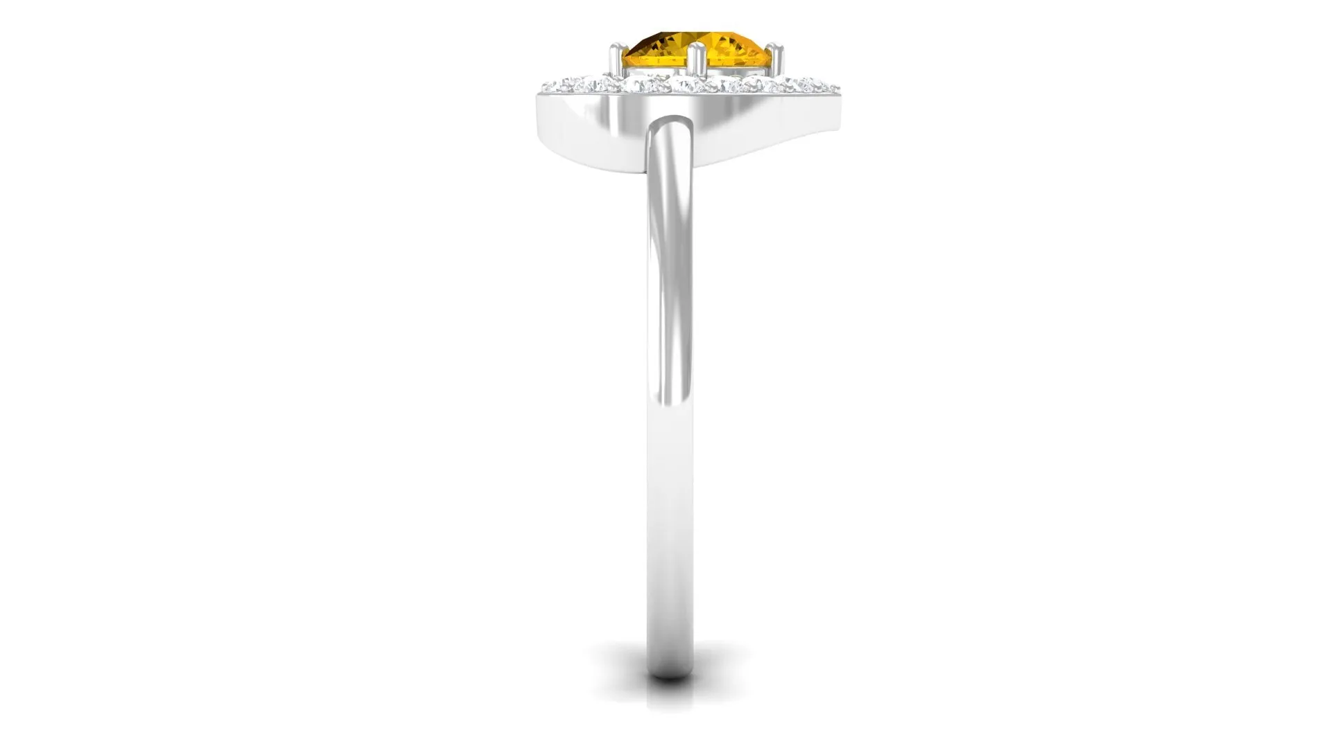 Real Yellow Sapphire and Diamond Halo Heart Ring