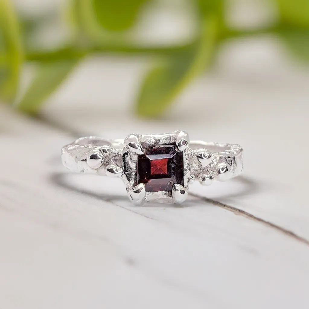 Red Garnet Engagement ring in Solid Sterling Silver