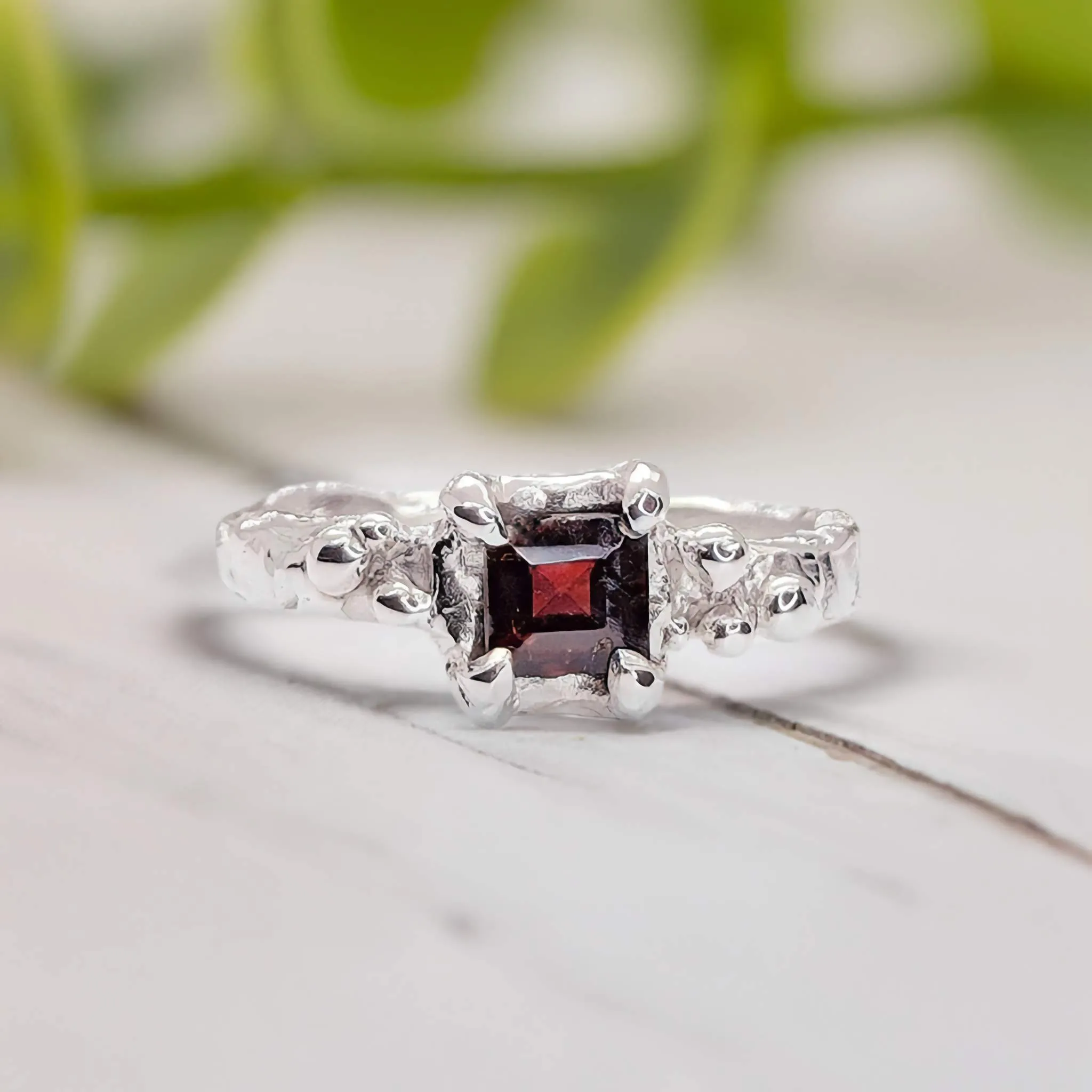 Red Garnet Engagement ring in Solid Sterling Silver