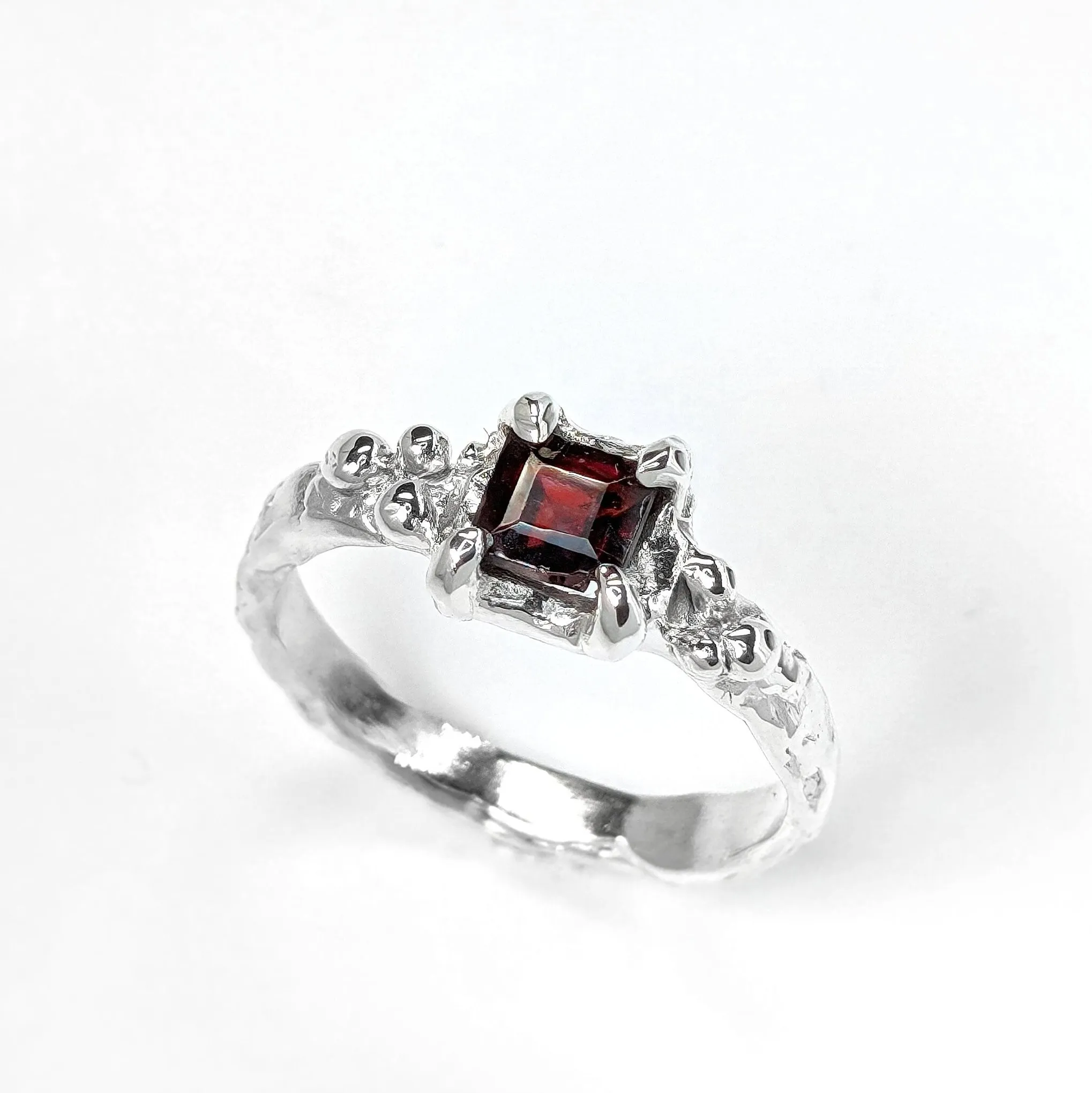 Red Garnet Engagement ring in Solid Sterling Silver