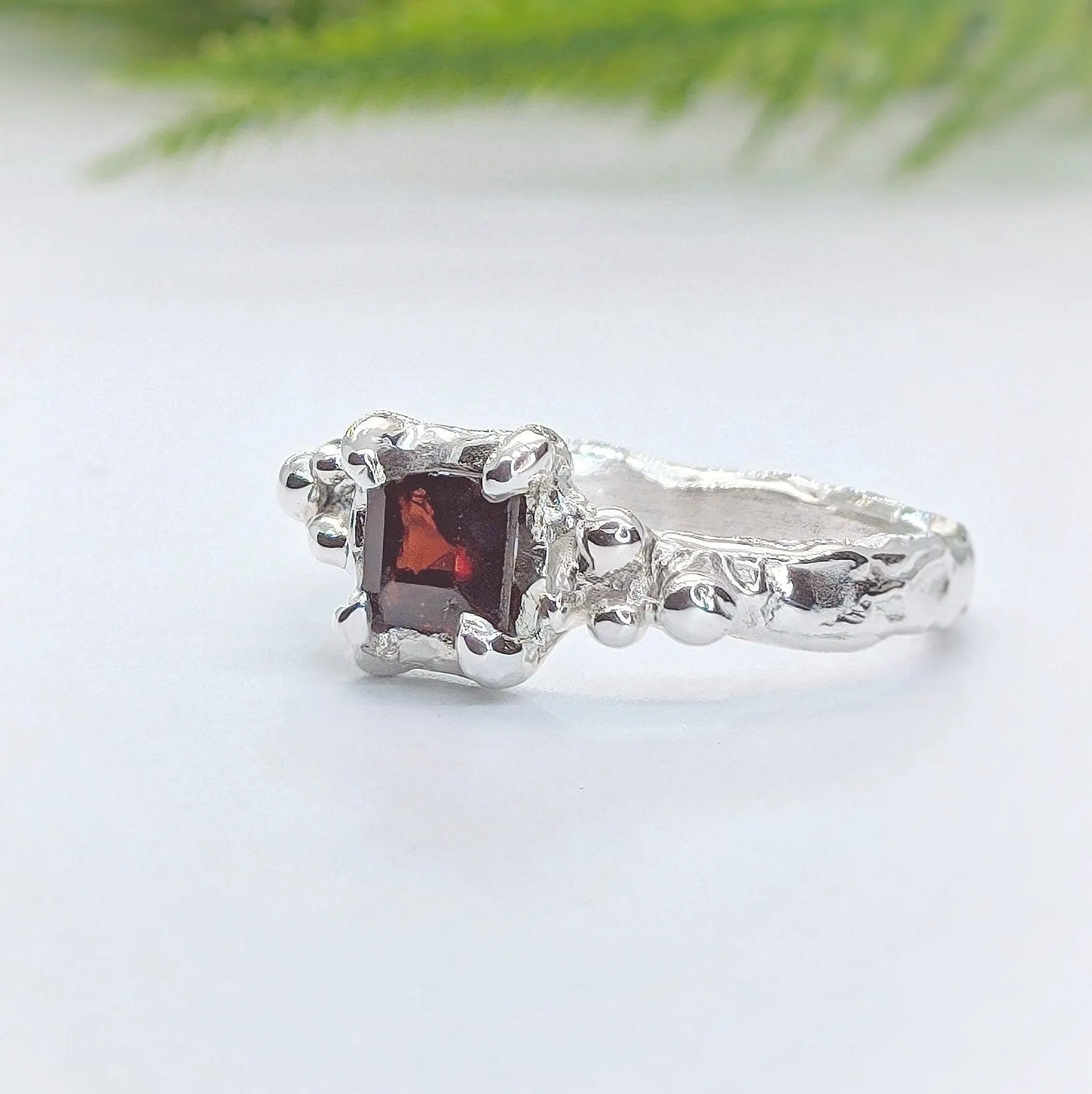Red Garnet Engagement ring in Solid Sterling Silver