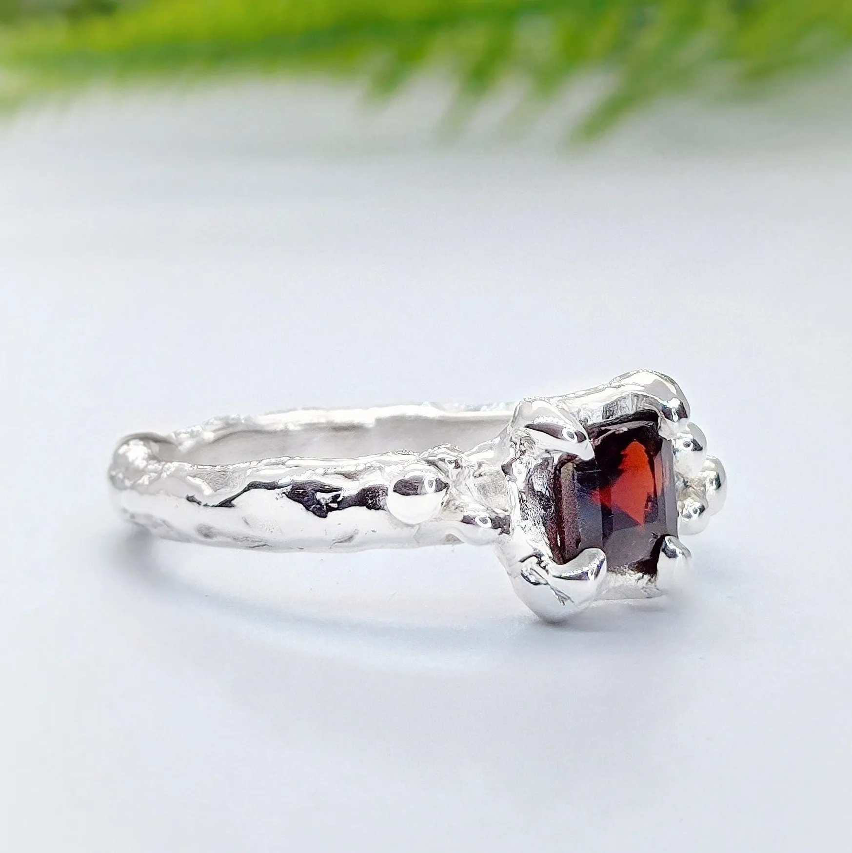 Red Garnet Engagement ring in Solid Sterling Silver