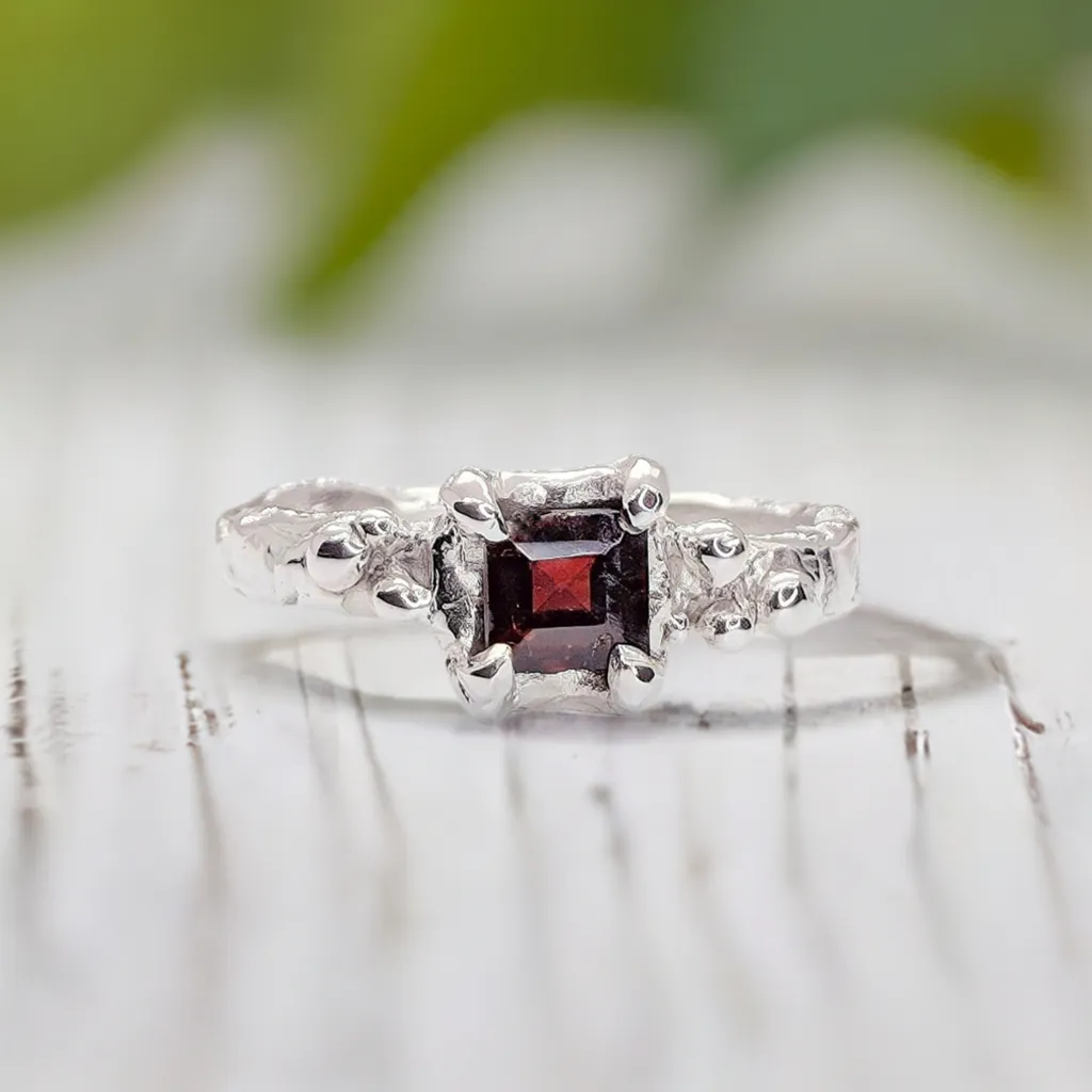 Red Garnet Engagement ring in Solid Sterling Silver