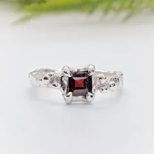 Red Garnet Engagement ring in Solid Sterling Silver