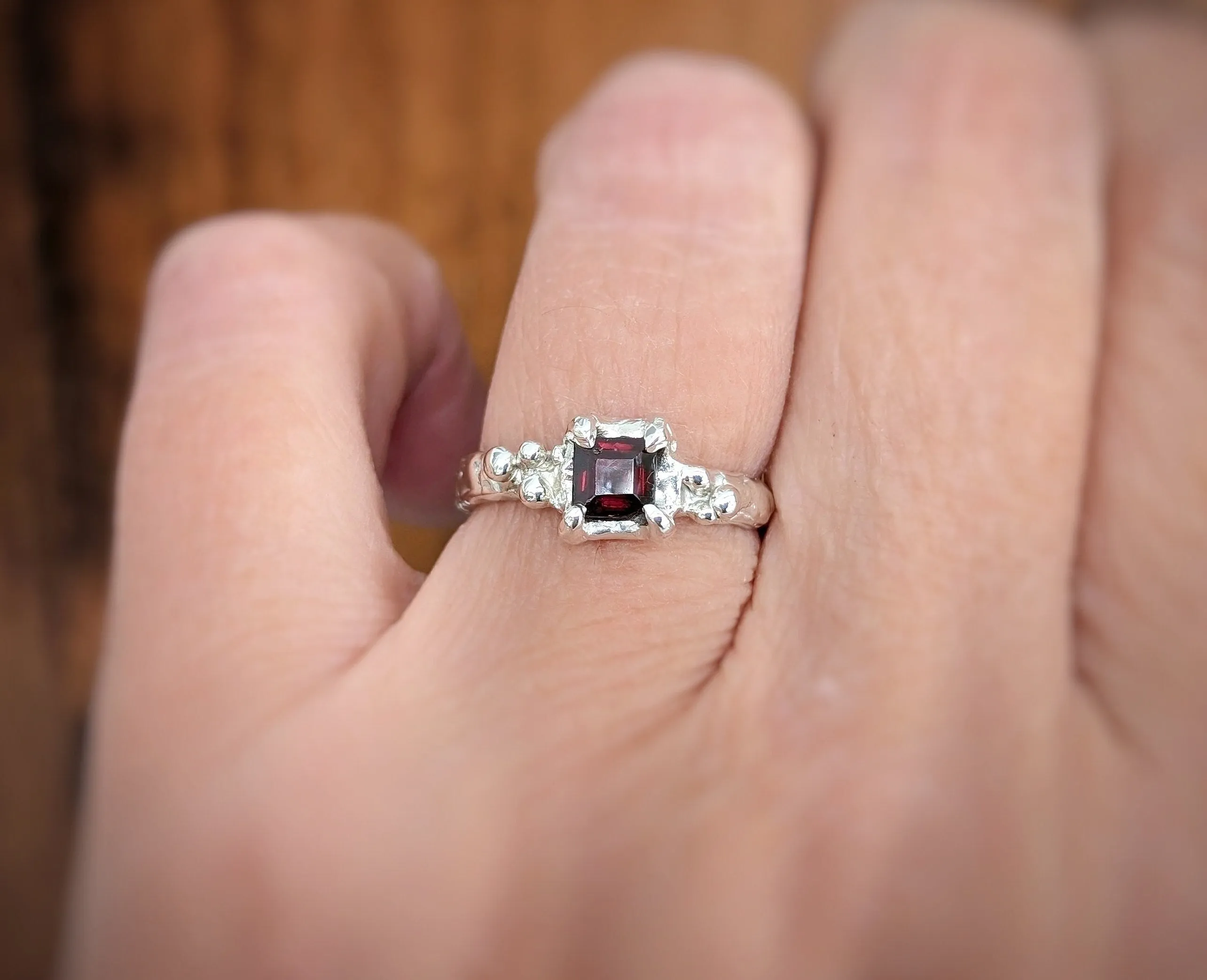 Red Garnet Engagement ring in Solid Sterling Silver