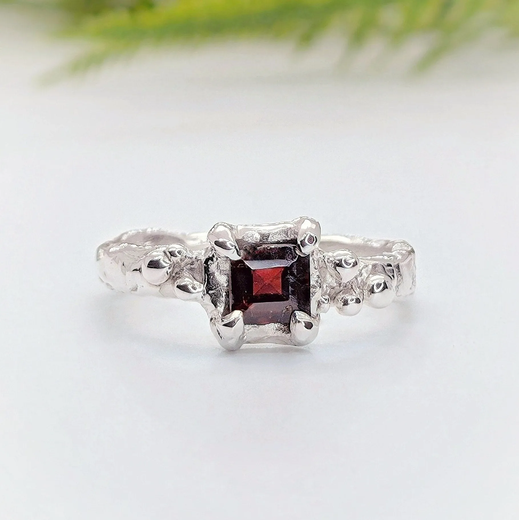 Red Garnet Engagement ring in Solid Sterling Silver