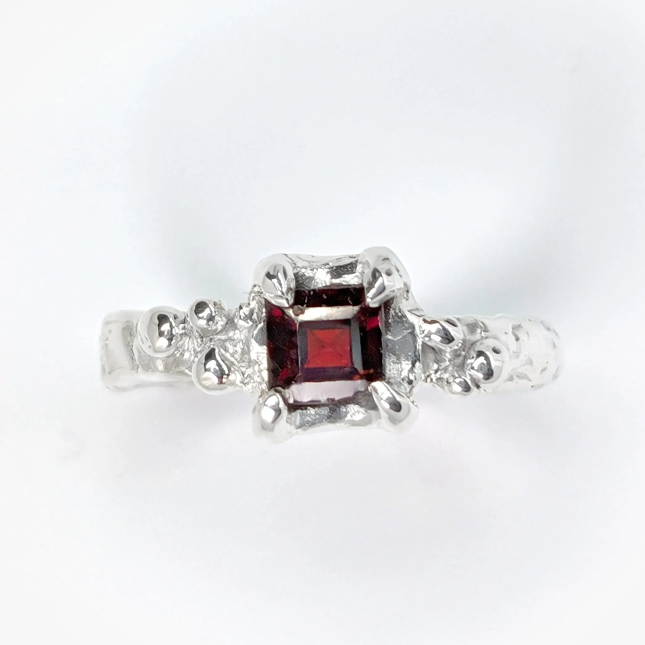 Red Garnet Engagement ring in Solid Sterling Silver
