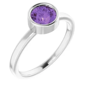 Rhodium-Plated Sterling Silver 6 mm Imitation Amethyst Ring