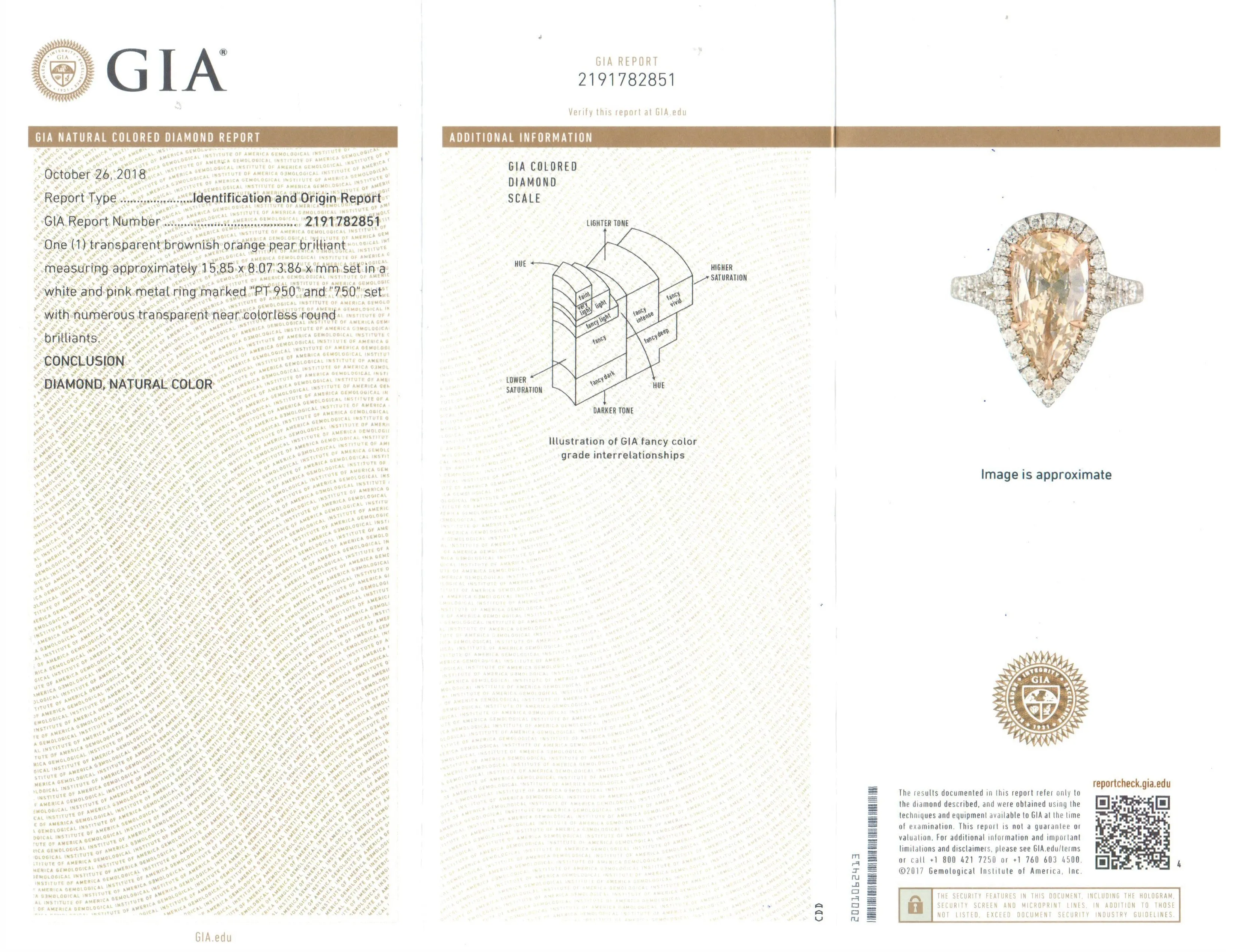 Rose Engagement Ring (3.02 ct Brownish Orange VS1 Diamond) in Platinum