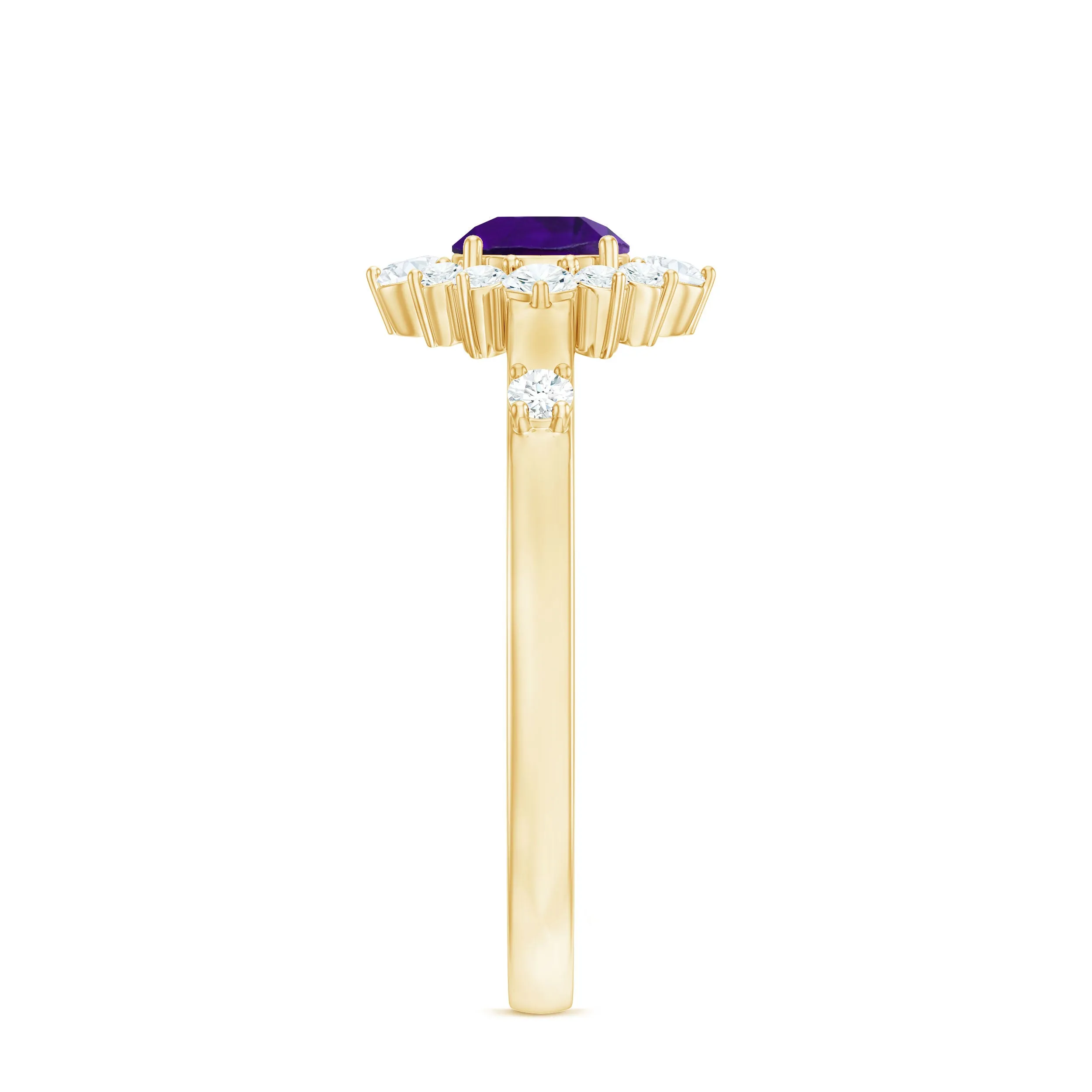 Round Amethyst and Diamond Classic Halo Ring