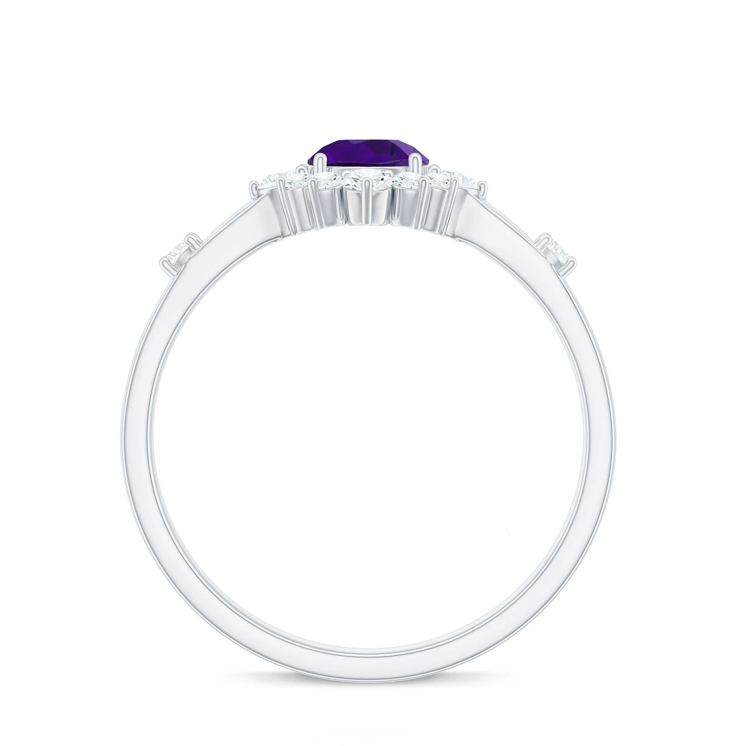 Round Amethyst and Diamond Classic Halo Ring