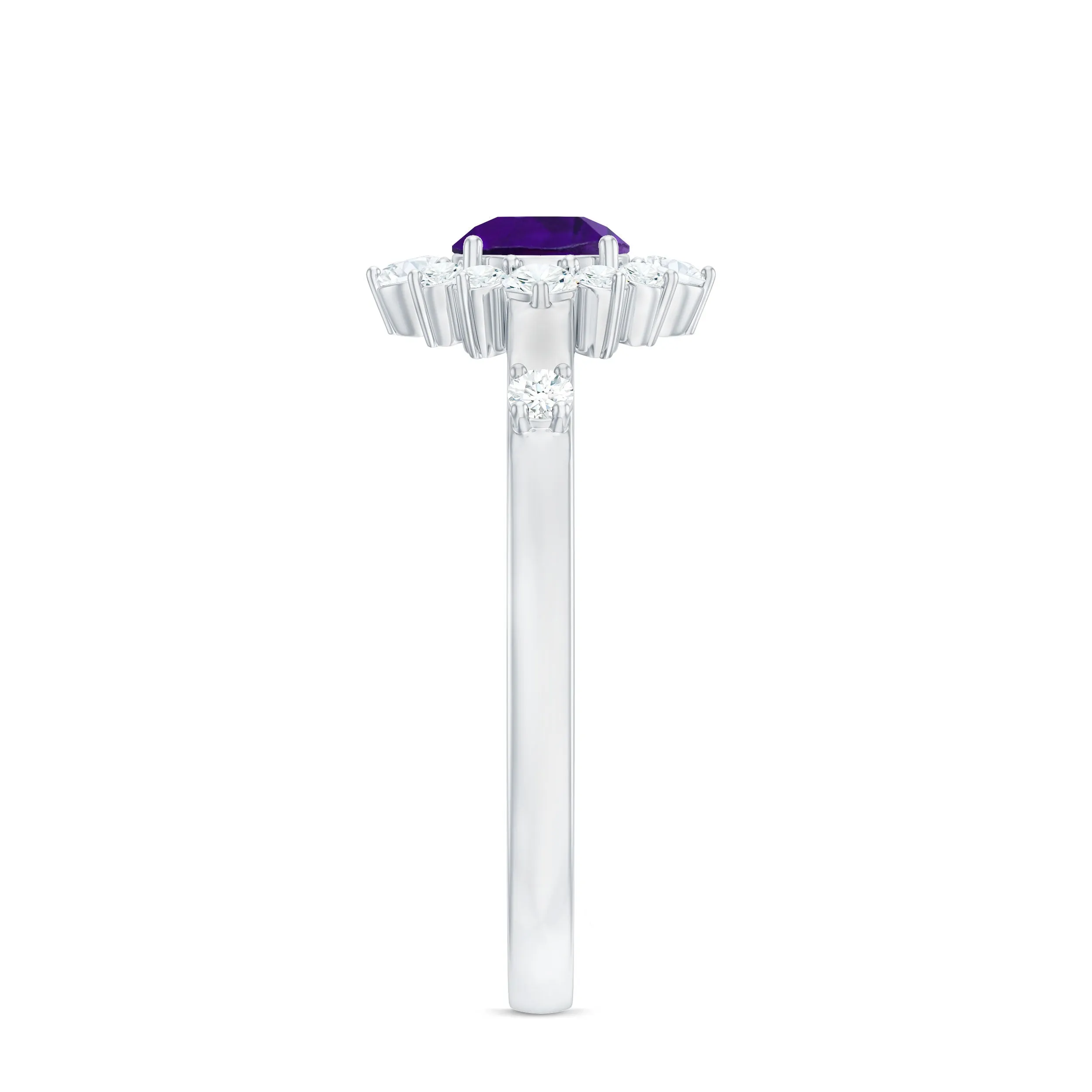 Round Amethyst and Diamond Classic Halo Ring