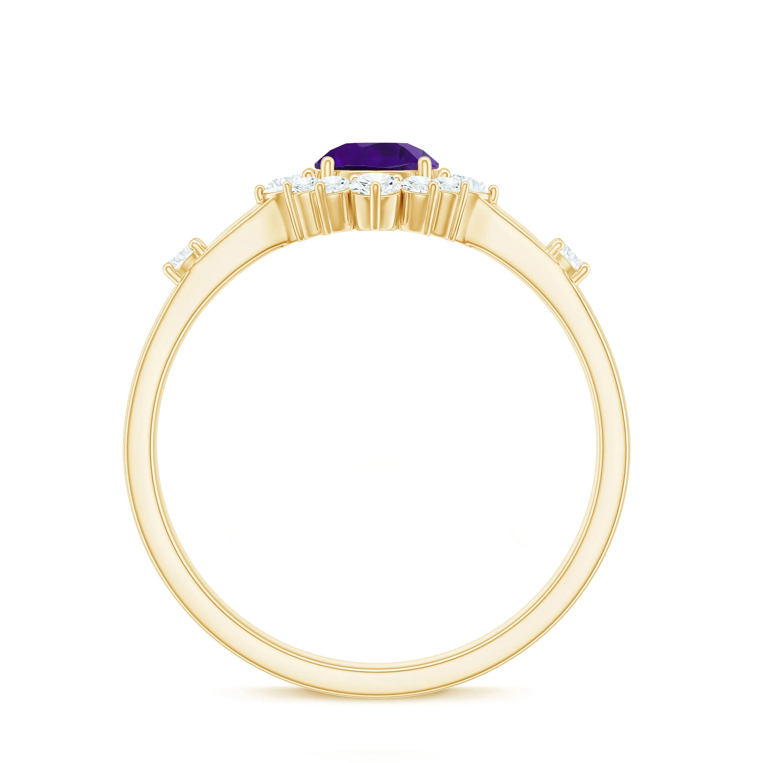 Round Amethyst and Diamond Classic Halo Ring