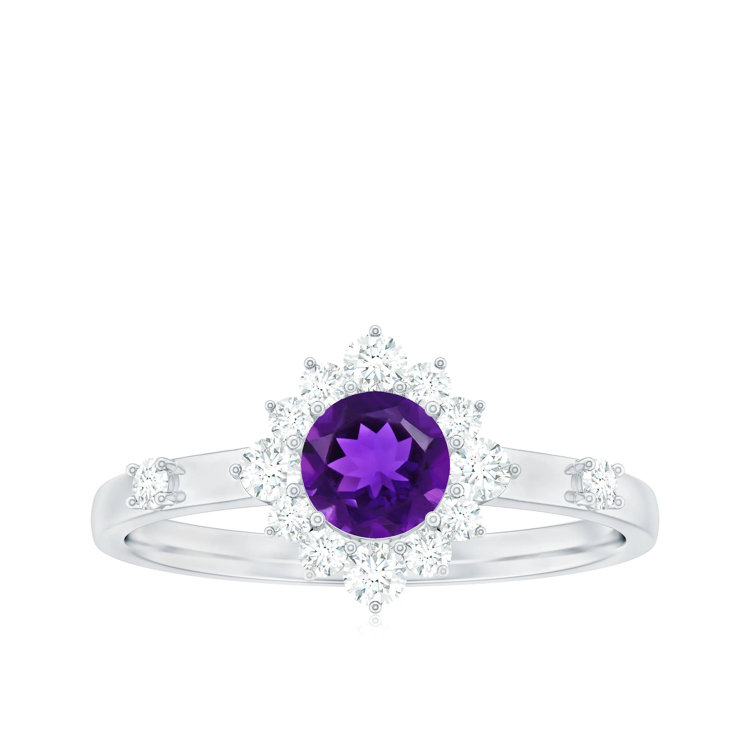 Round Amethyst and Diamond Classic Halo Ring