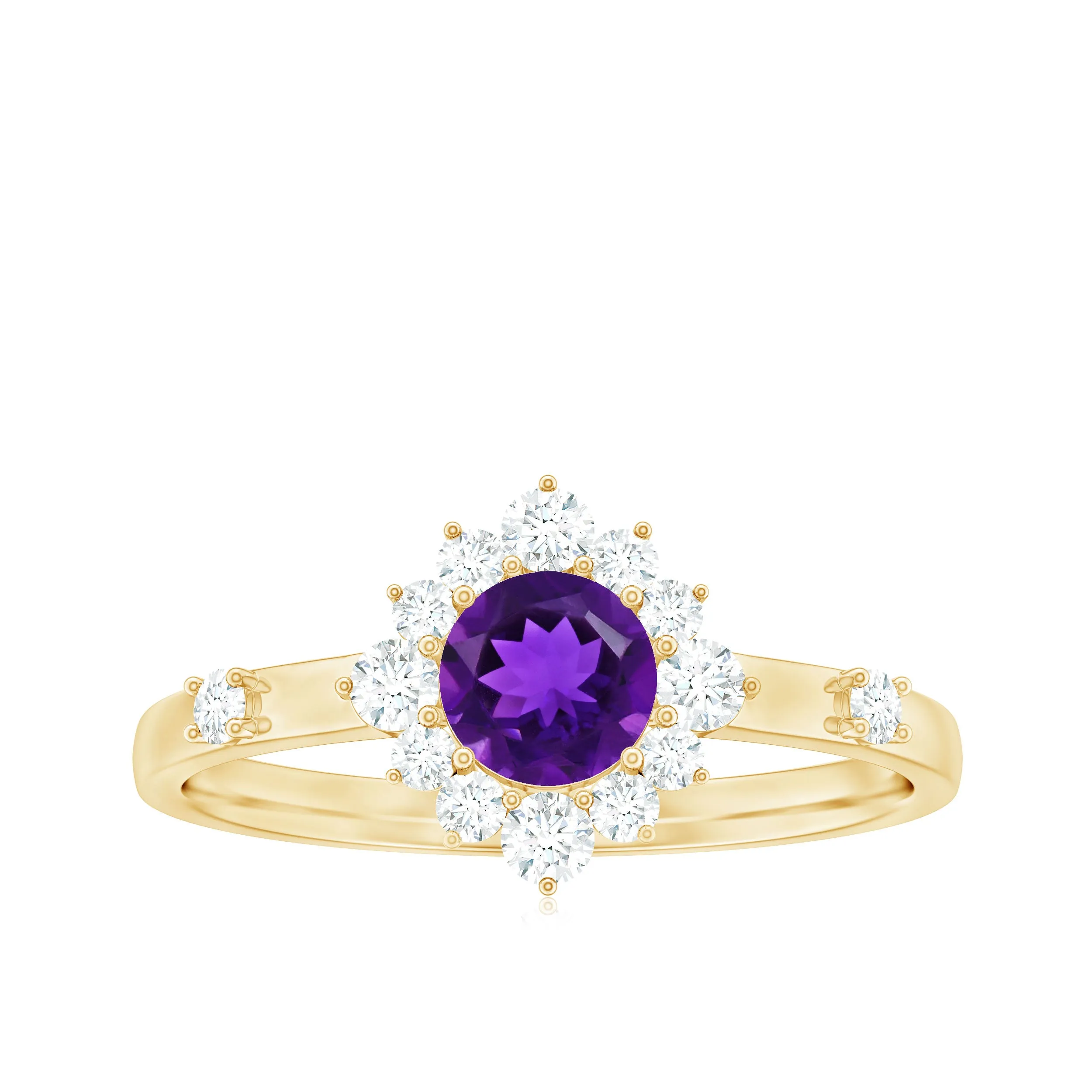 Round Amethyst and Diamond Classic Halo Ring