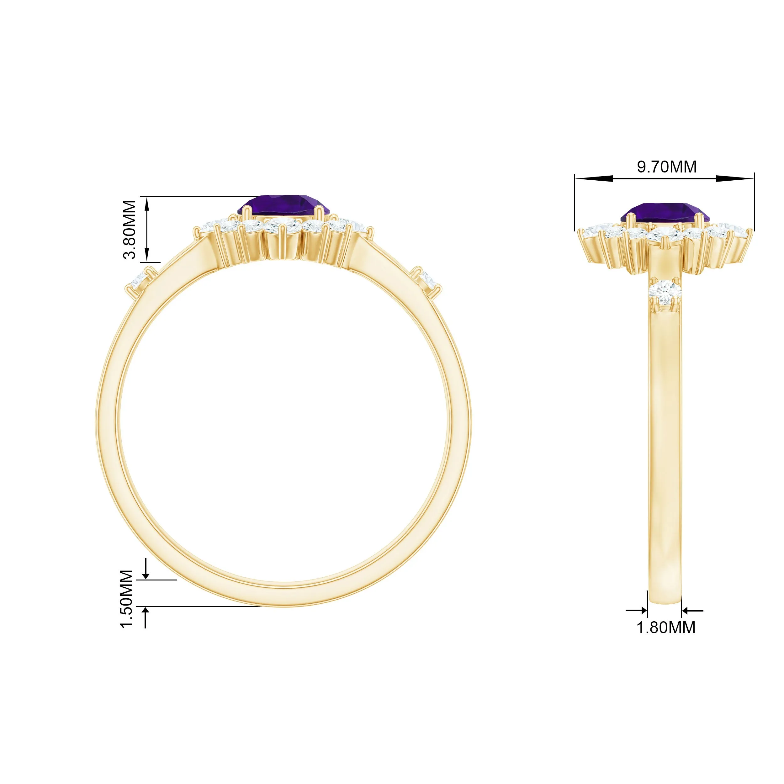 Round Amethyst and Diamond Classic Halo Ring