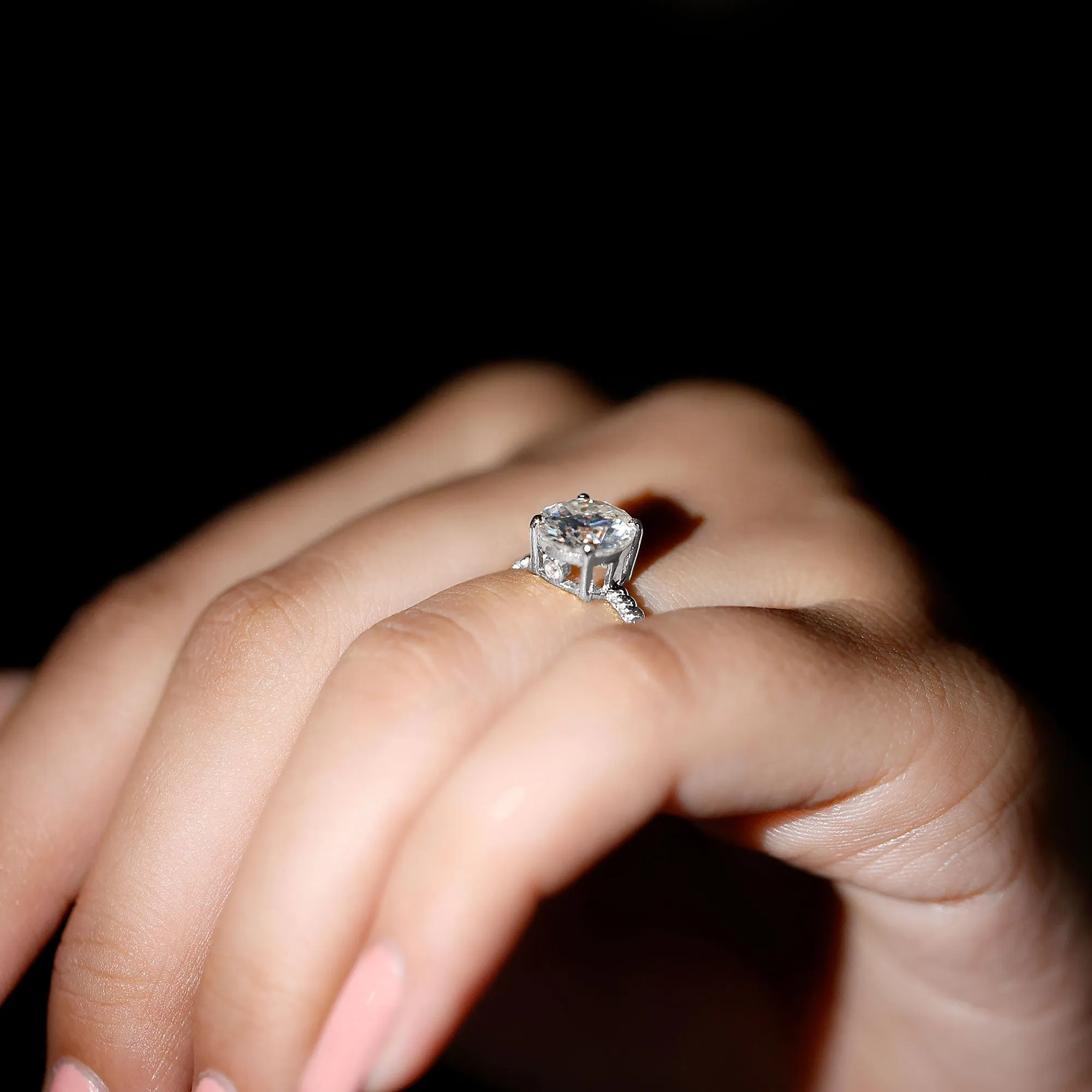 Round Cut Moissanite Solitaire Ring with Gold Twisted Rope