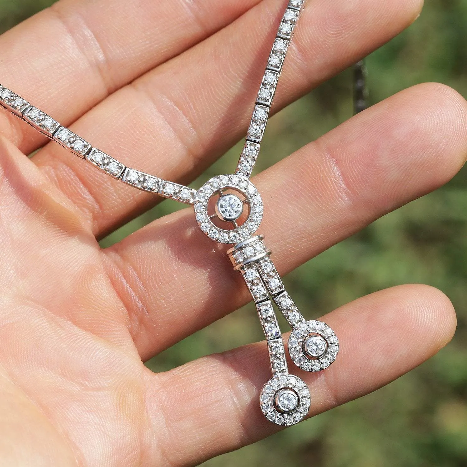 Round Diamond Split Pendant Necklace 18K White Gold 1.75ctw