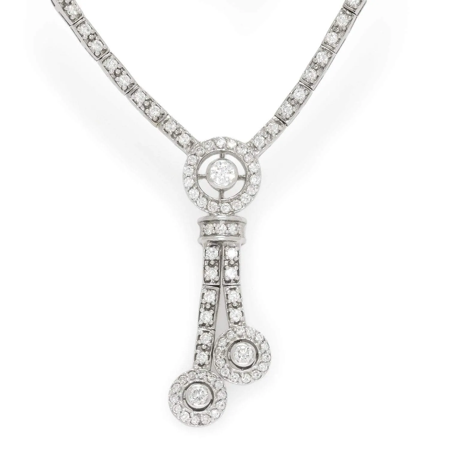 Round Diamond Split Pendant Necklace 18K White Gold 1.75ctw