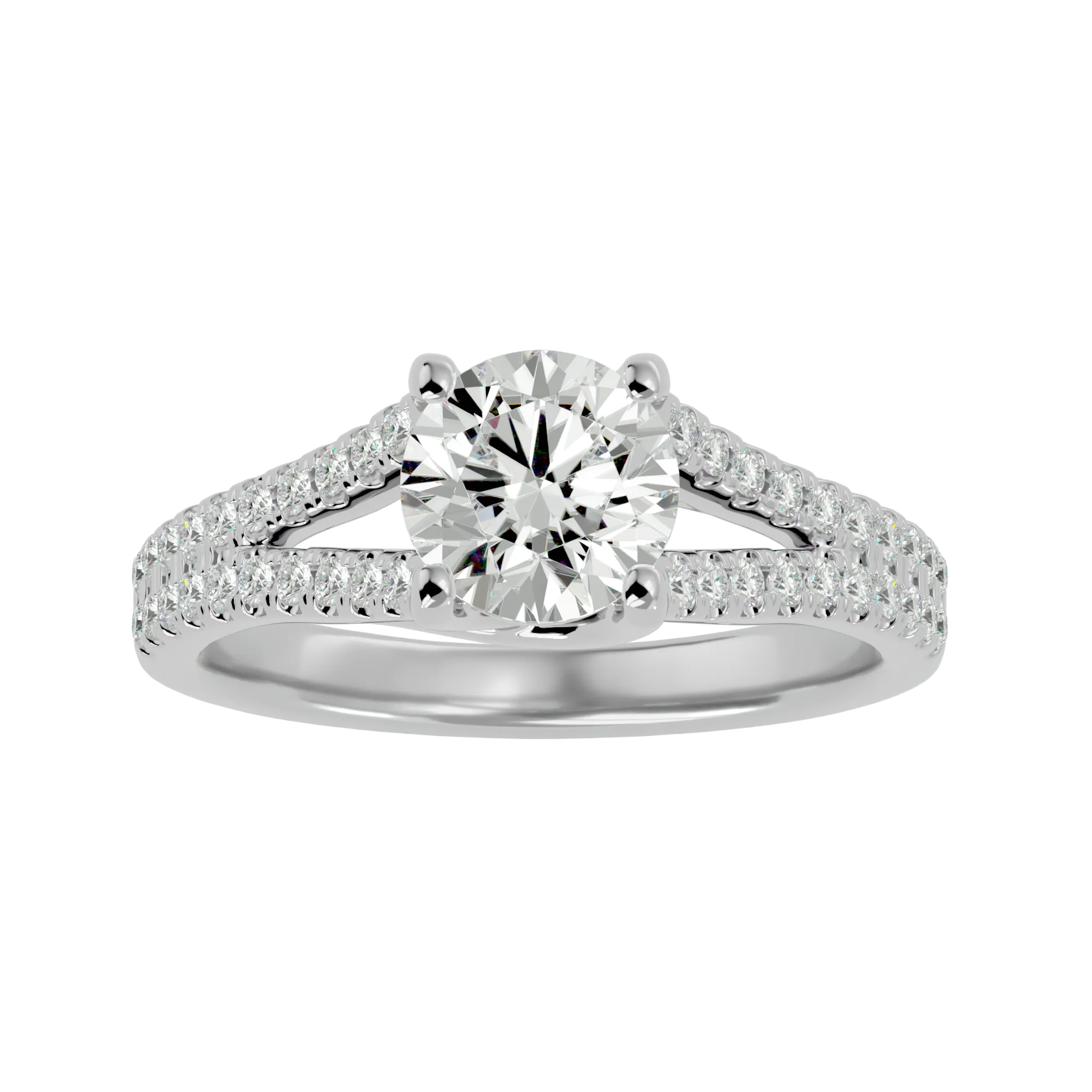 Round Lab Grown Diamond Side Stone Engagement Ring