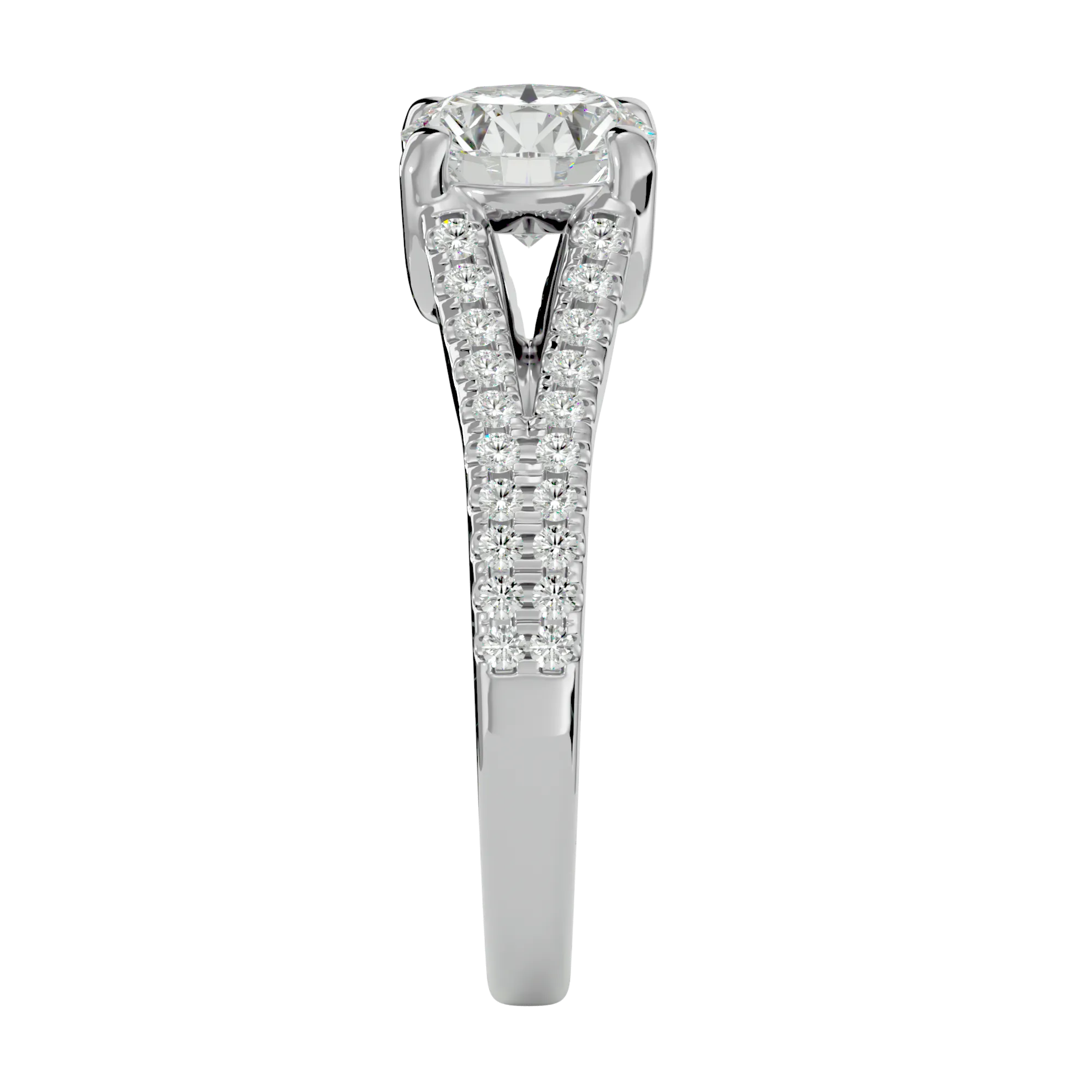 Round Lab Grown Diamond Side Stone Engagement Ring