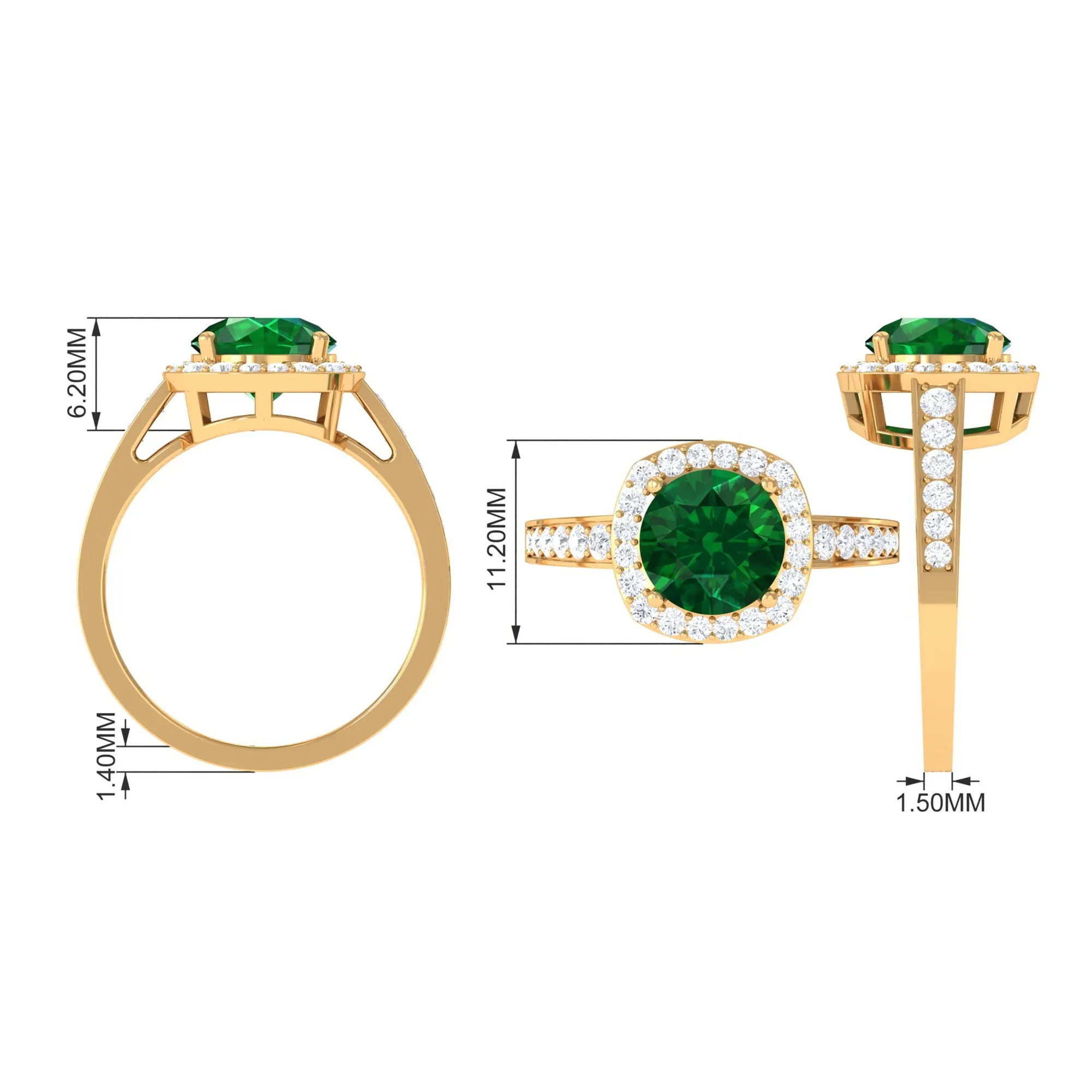 Round Shape Created Emerald Classic Halo Engagement Ring with Diamond