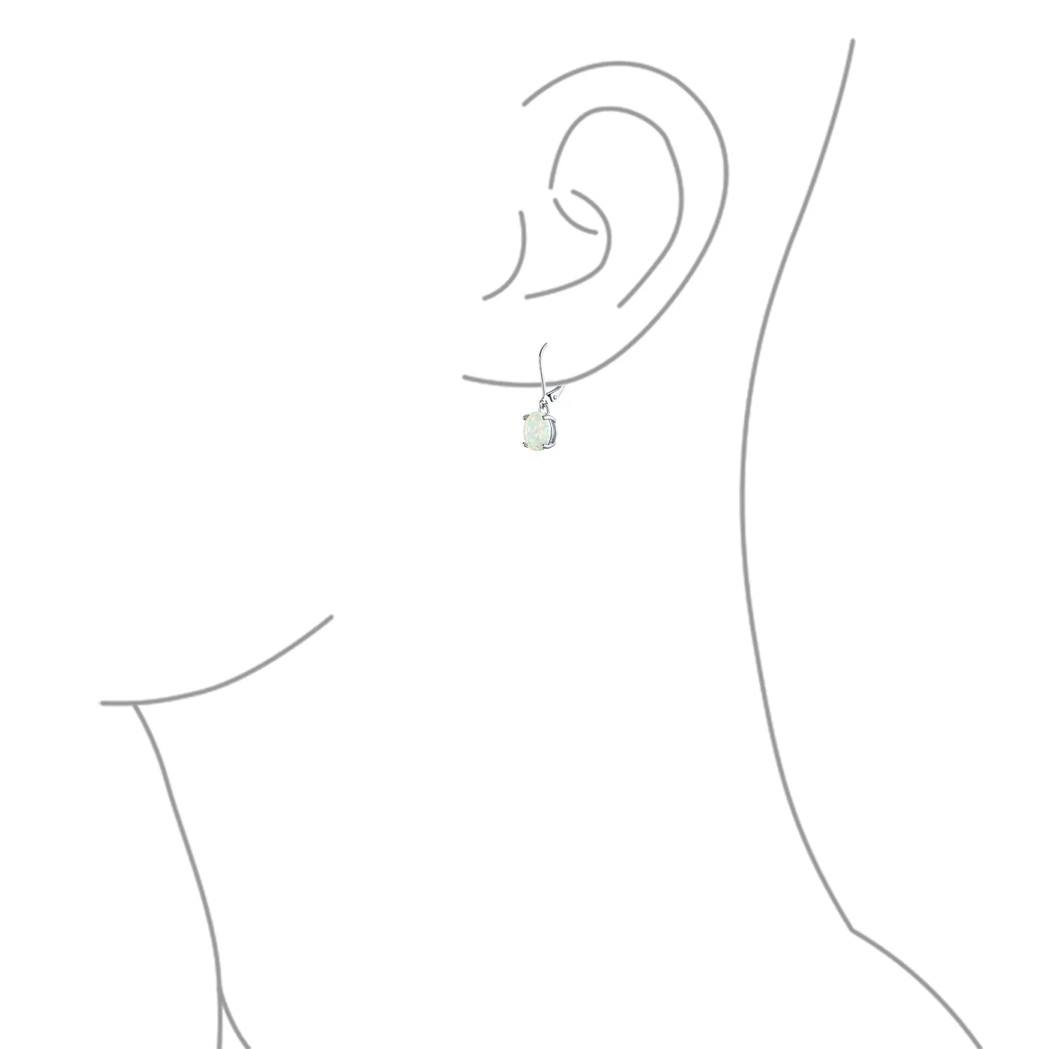 Round Solitaire Created Opal Dangle Gemstone Earrings Sterling Silver 8MM Birthstone
