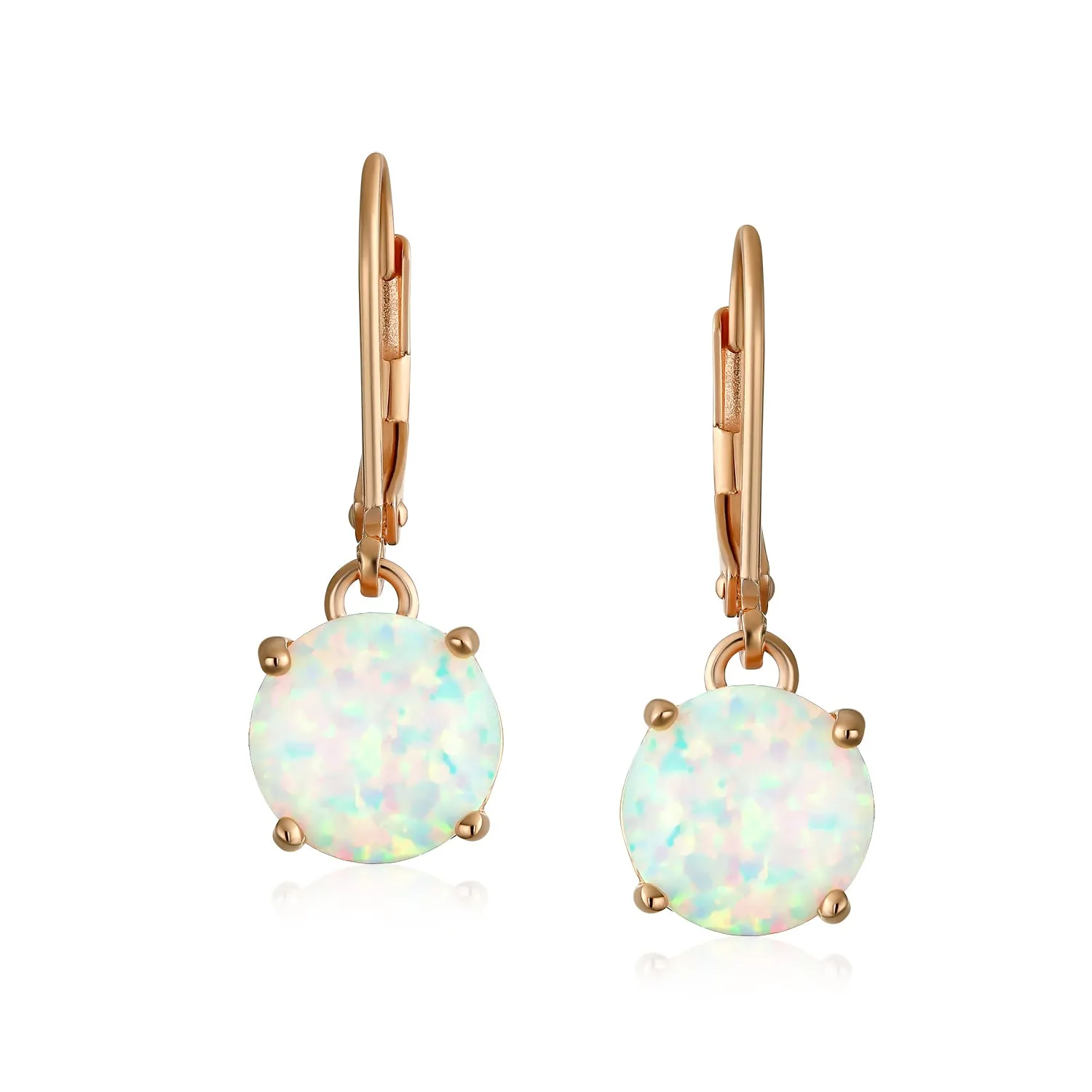 Round Solitaire Created Opal Dangle Gemstone Earrings Sterling Silver 8MM Birthstone
