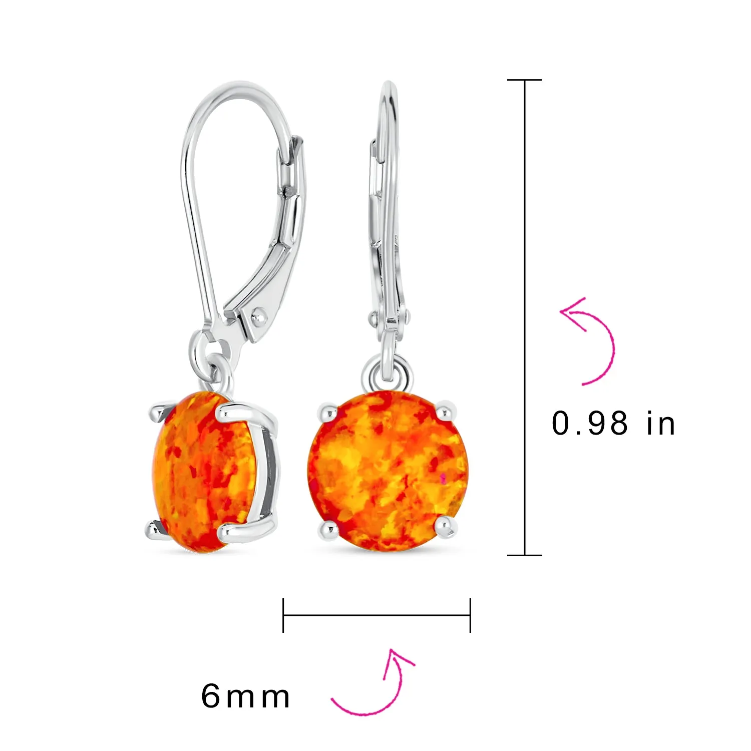 Round Solitaire Created Opal Dangle Gemstone Earrings Sterling Silver 8MM Birthstone
