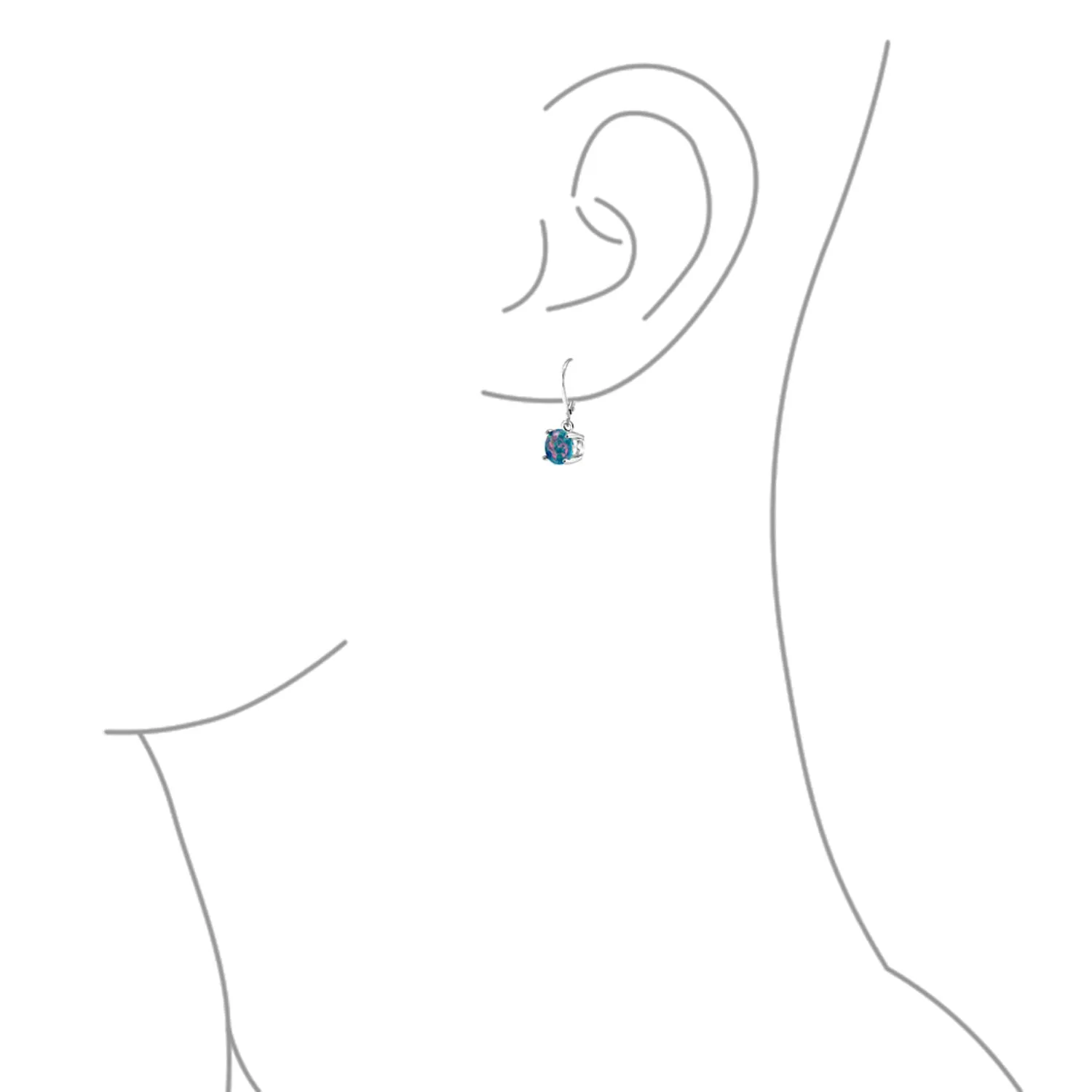 Round Solitaire Created Opal Dangle Gemstone Earrings Sterling Silver 8MM Birthstone