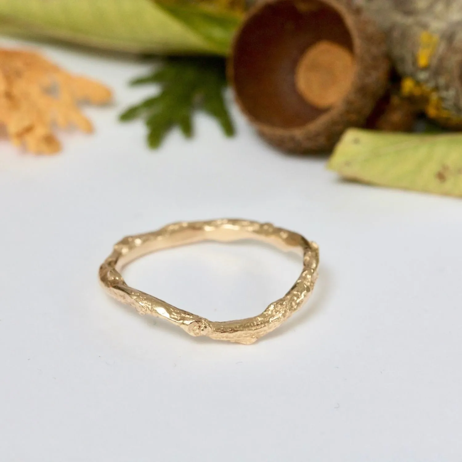 Shaped Twig Wedding Ring, Organic Nature Stacking Ring
