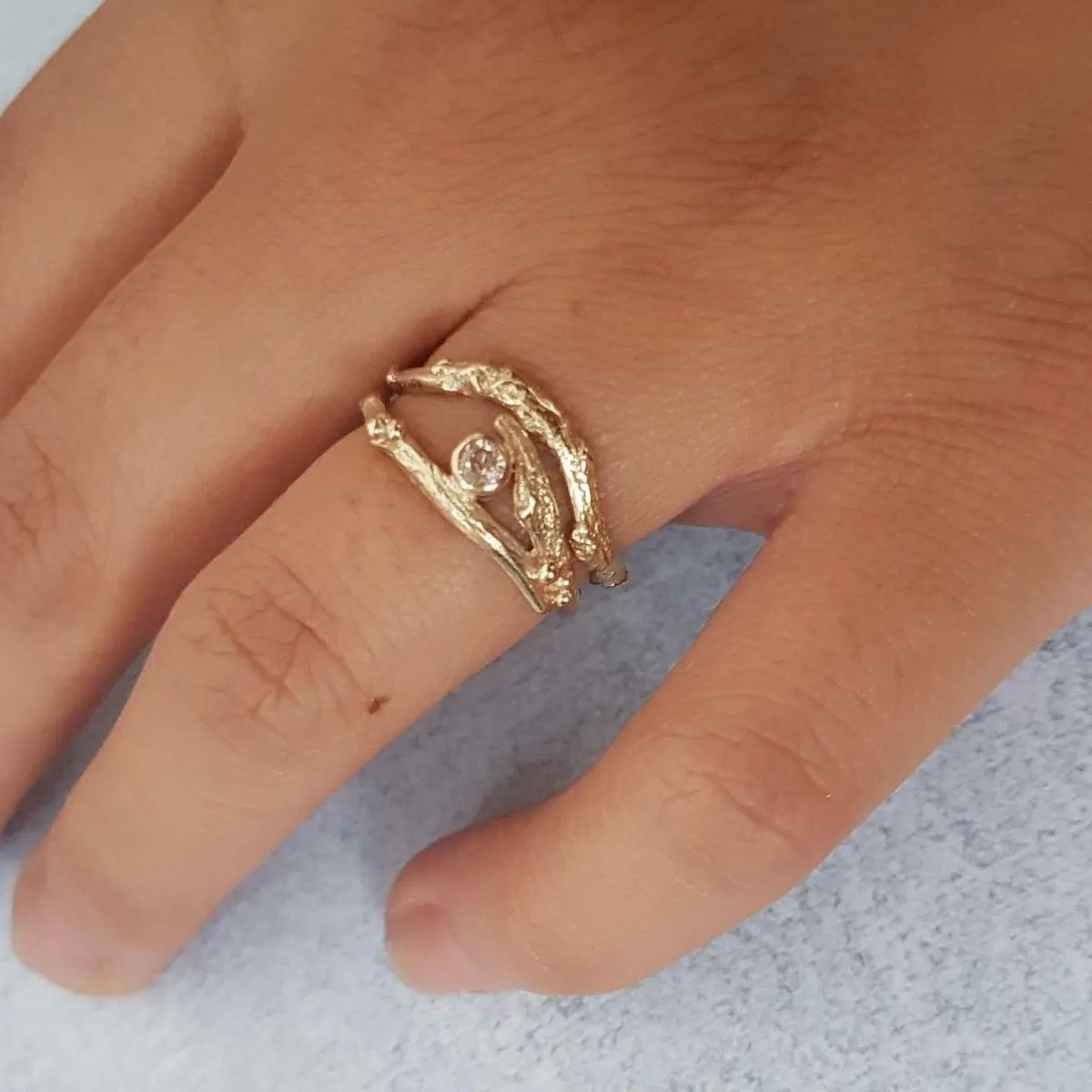 Shaped Twig Wedding Ring, Organic Nature Stacking Ring