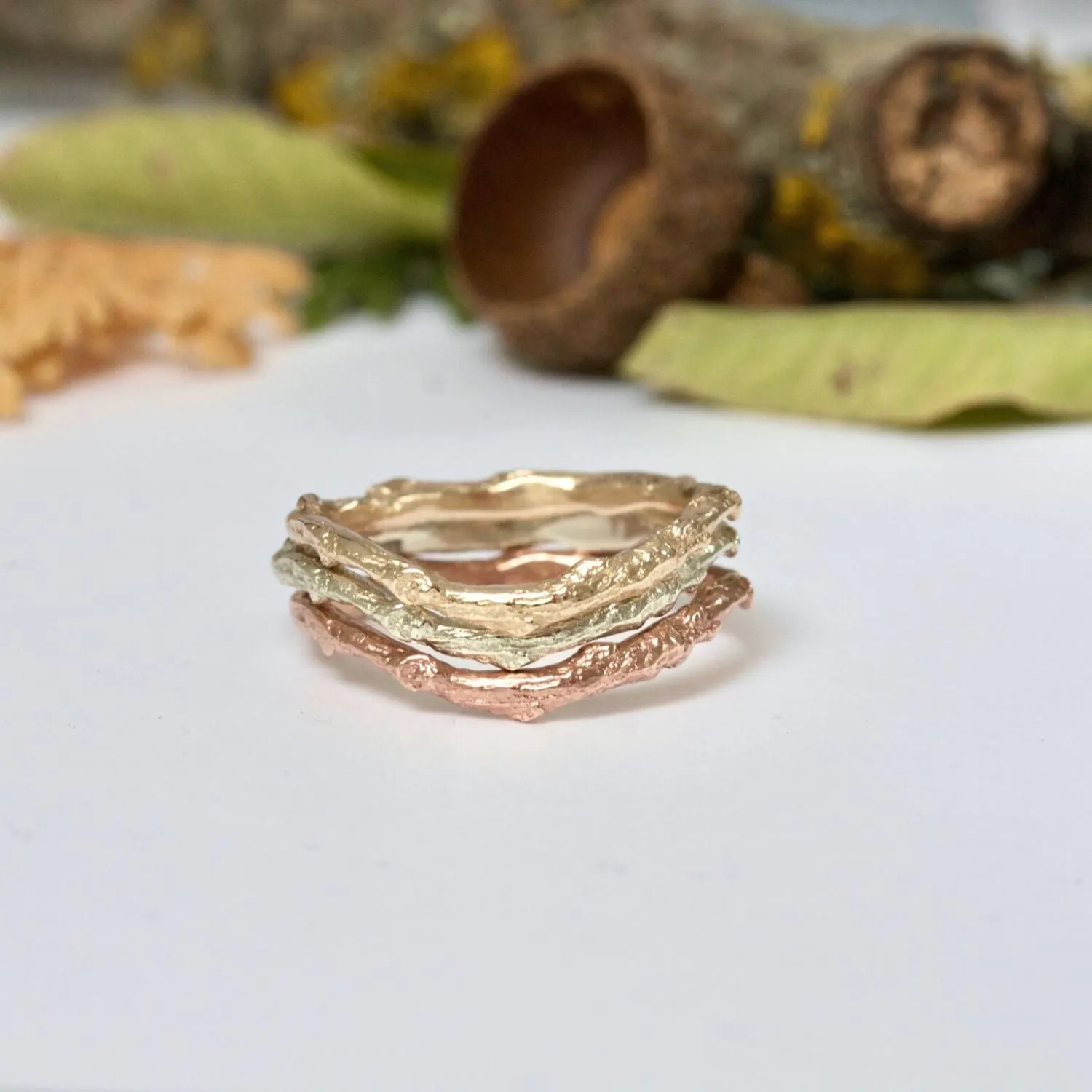 Shaped Twig Wedding Ring, Organic Nature Stacking Ring