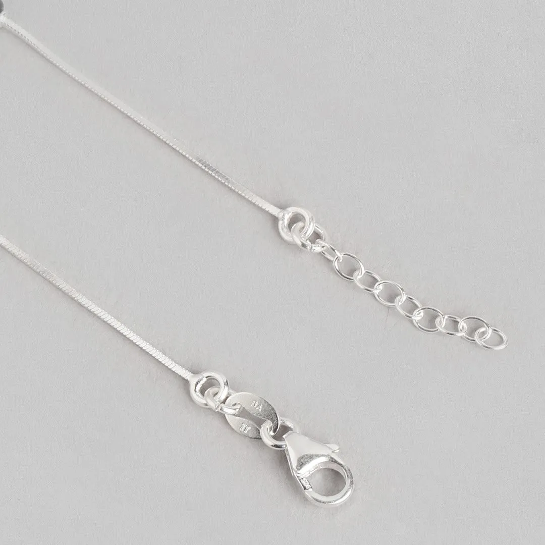 Shimmering Harmony: Rhodium-Plated Sterling Silver Anklet with Beaded Accents