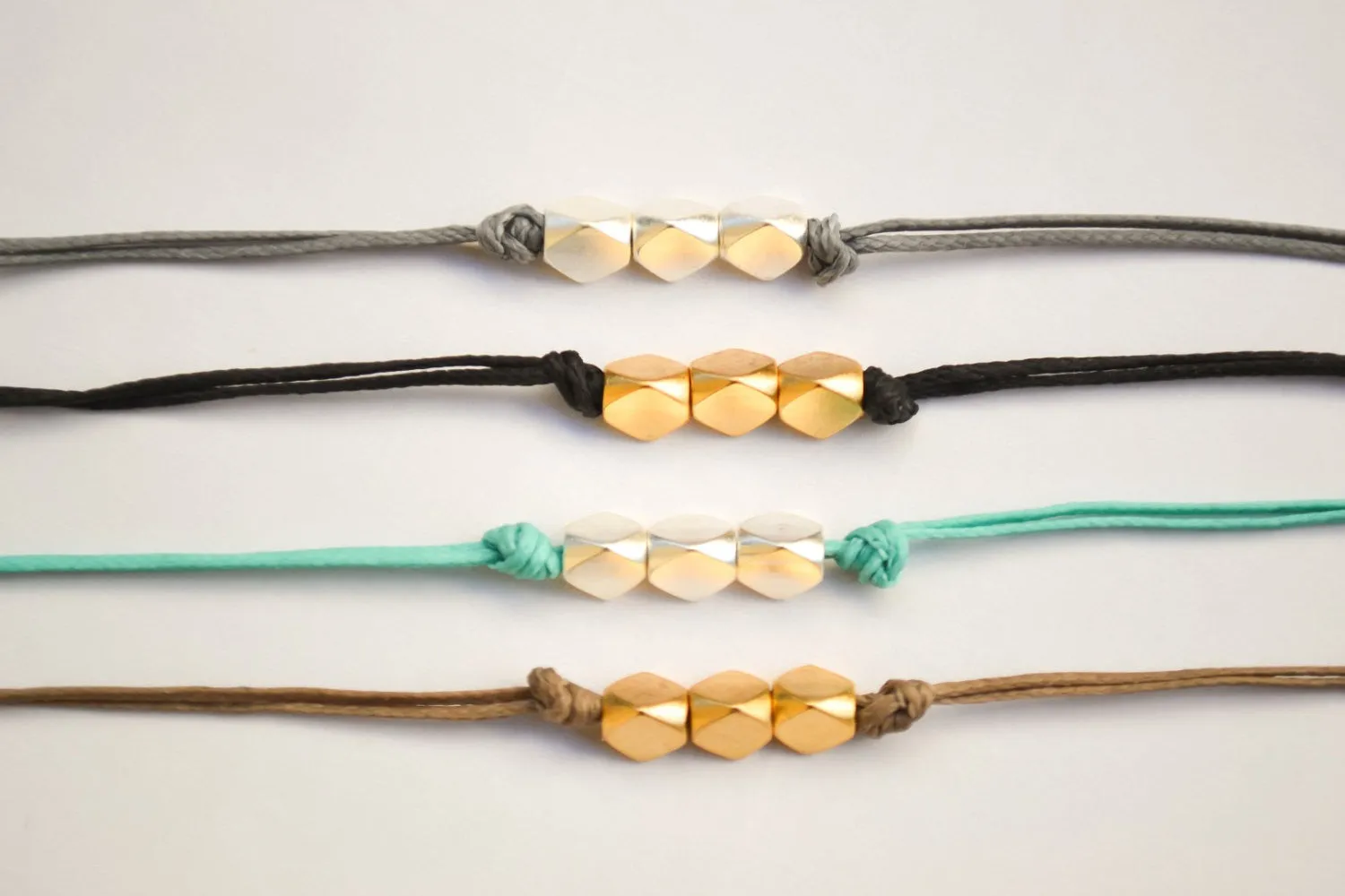 Silver nuggets anklet, gray cord, handmade gift for her