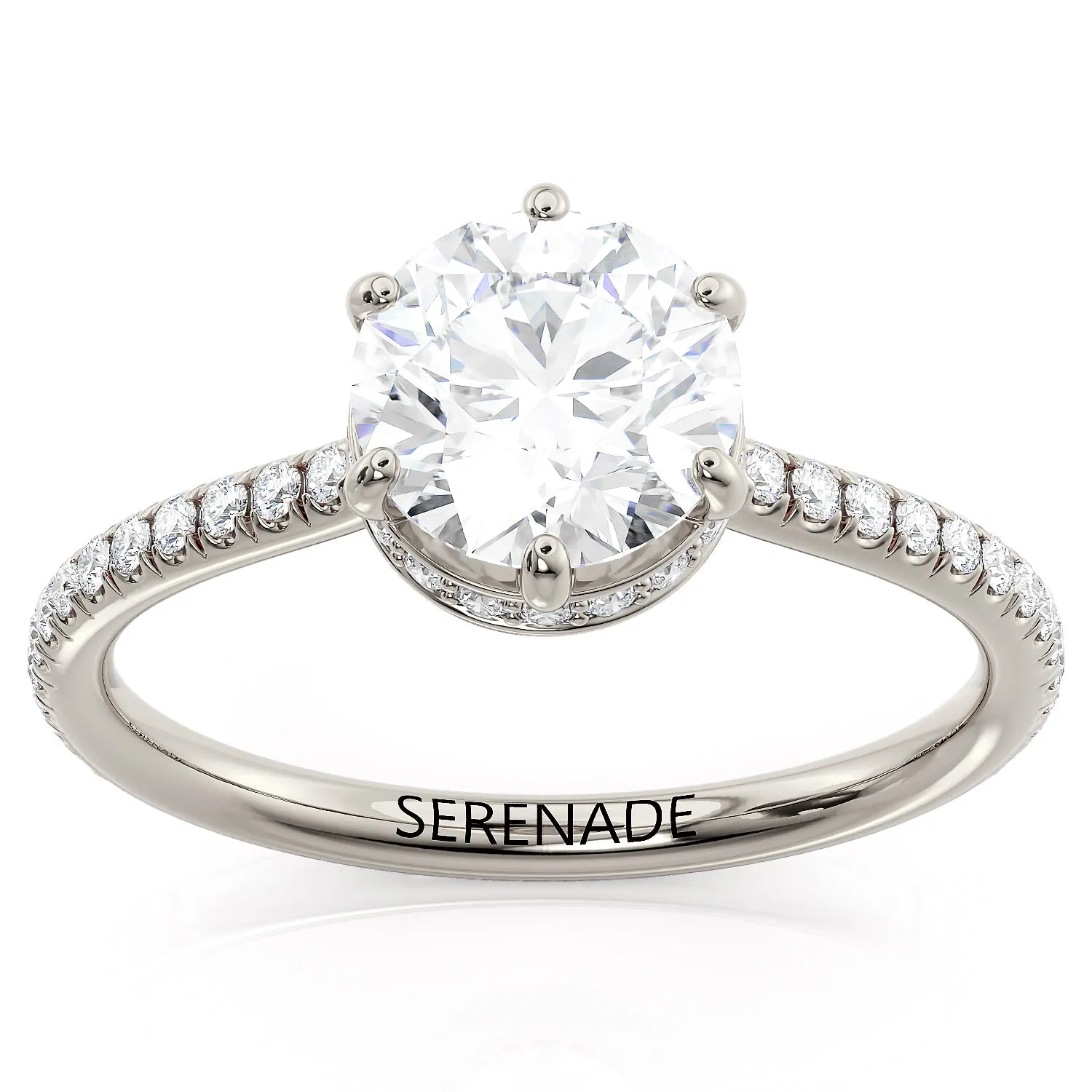 Six Prong Hidden Halo Round Engagement Ring - Josephine