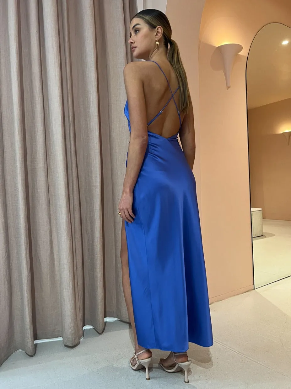Sofia The Label Elle Silk Midi Dress in Royal Blue