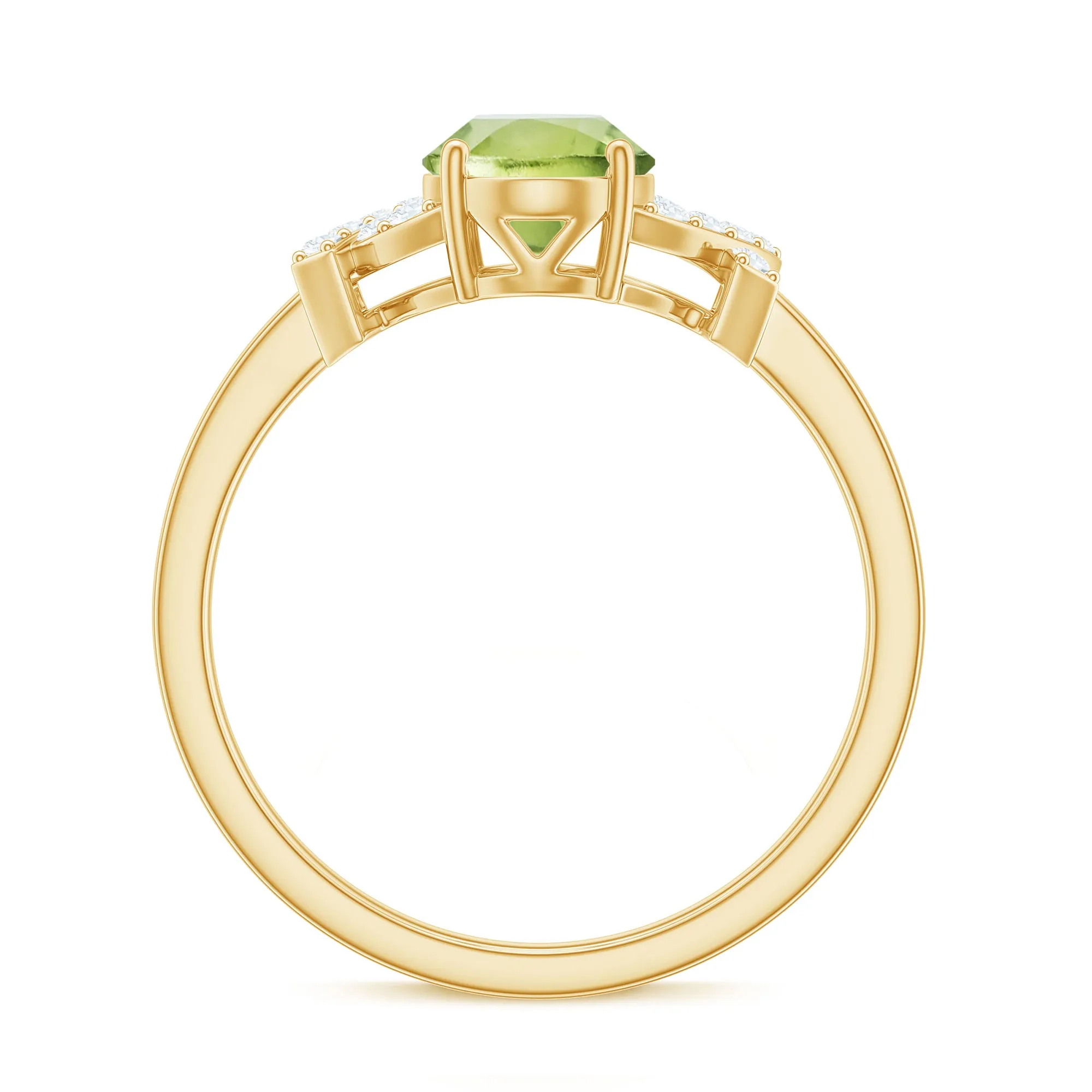 Split Shank Oval Peridot and Diamond Solitaire Engagement Ring