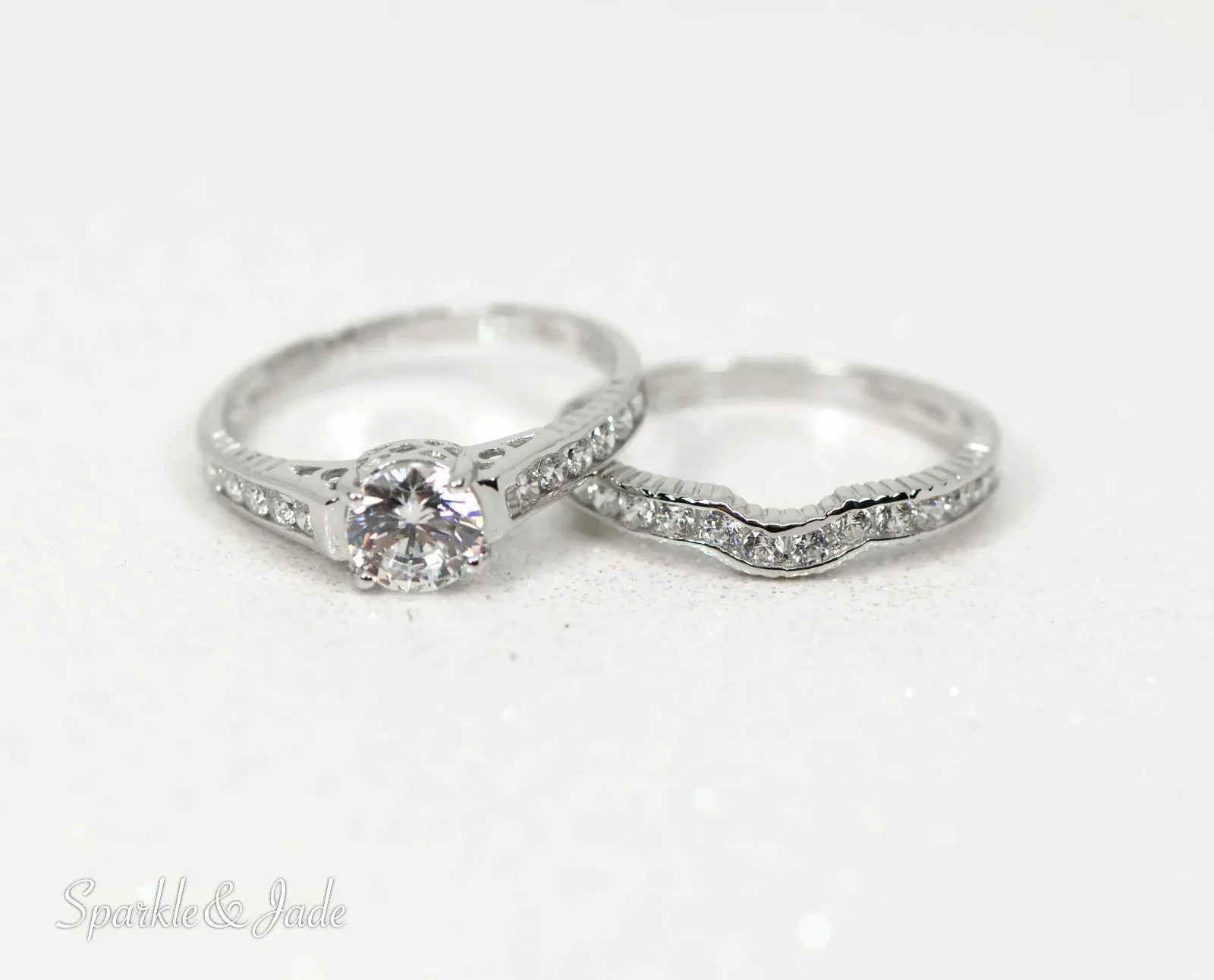 Sterling Silver 2-Piece CZ Promise Wedding Ring Set