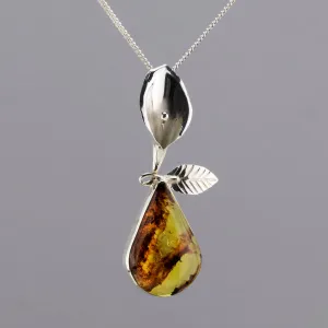 Sterling Silver and Amber Calla Lily Pendant