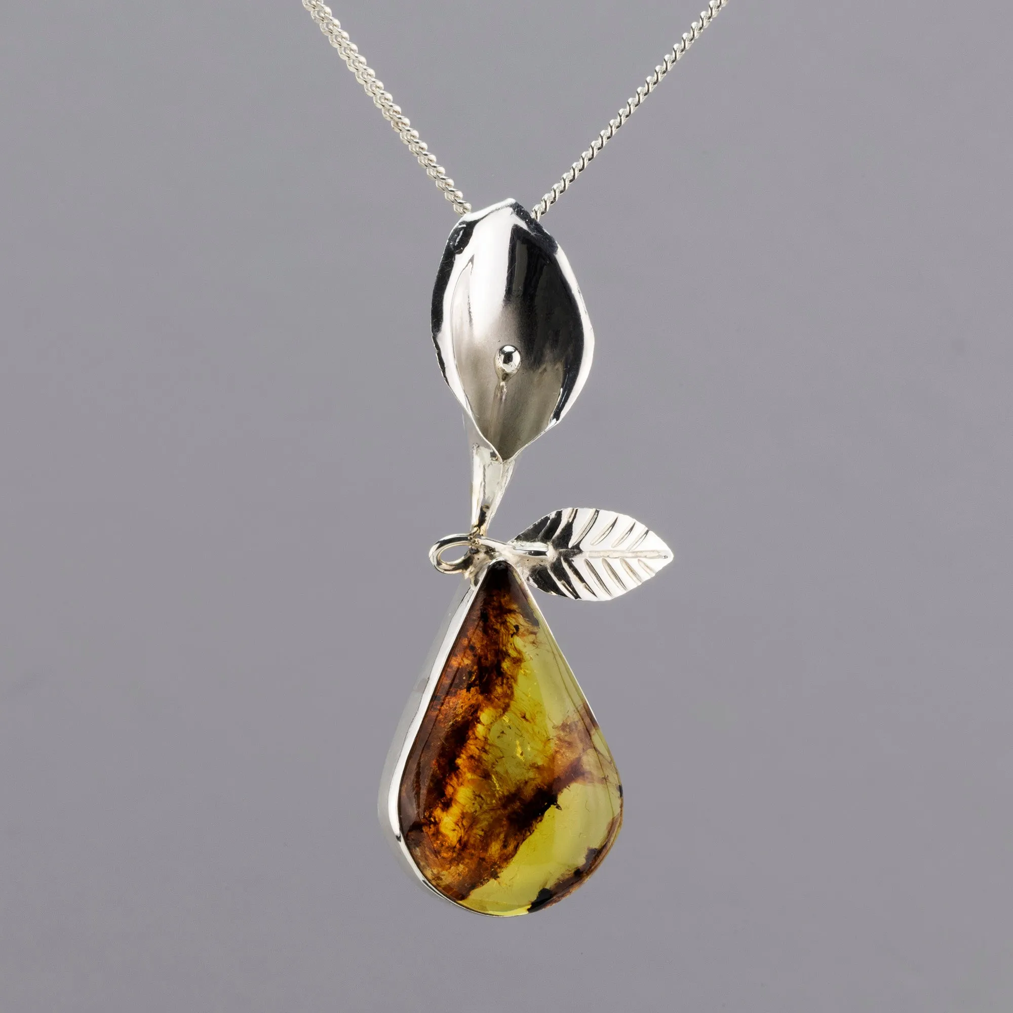 Sterling Silver and Amber Calla Lily Pendant