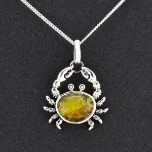 Sterling Silver and Amber Crab Pendant Necklace