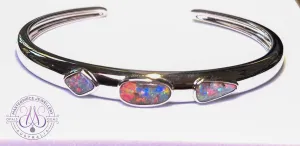 Sterling Silver Boulder Opal 3 stone bangle