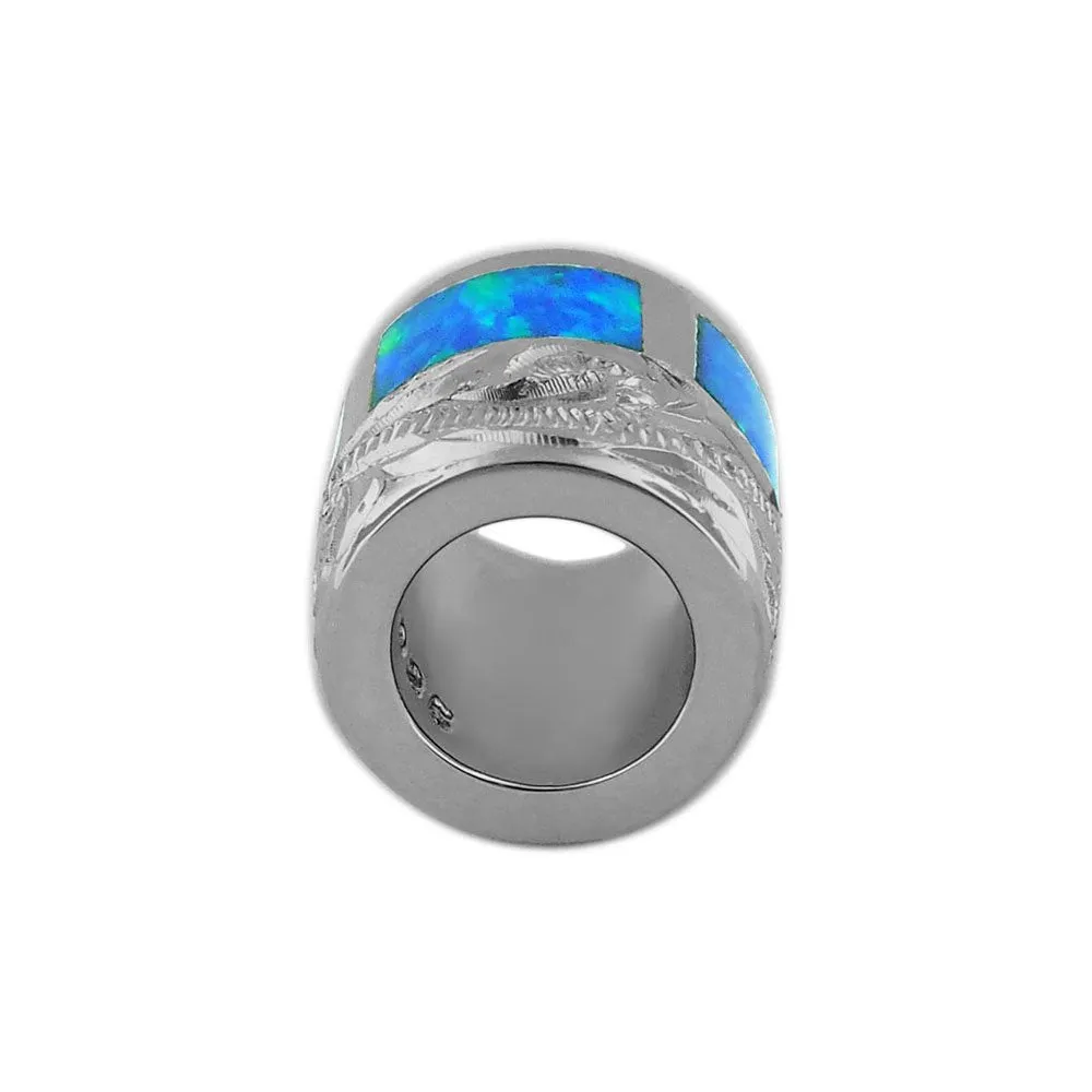 Sterling Silver Synthetic Blue Opal Bead Engraved Pendant
