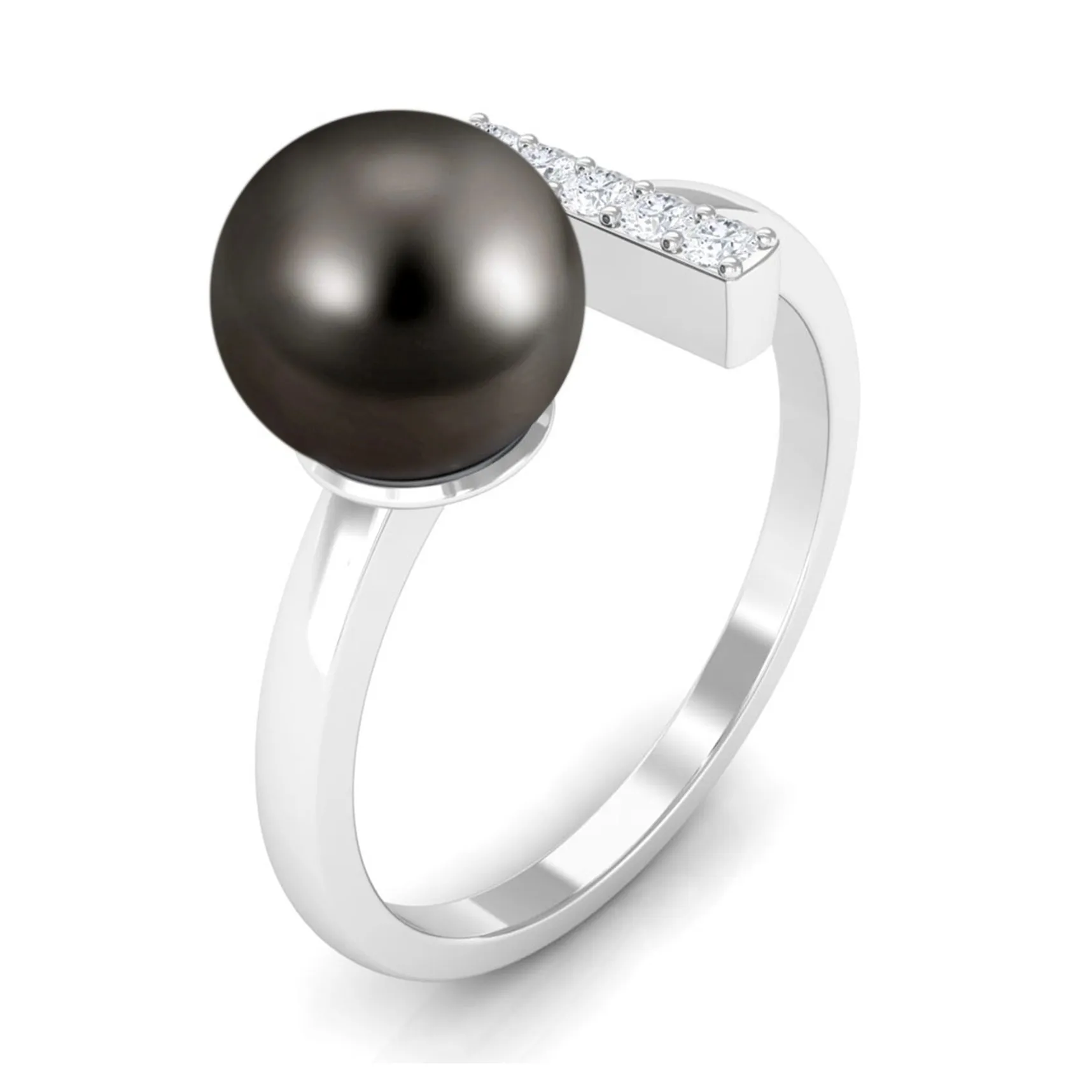 Tahitian Pearl and Diamond Modern Cuff Engagement Ring