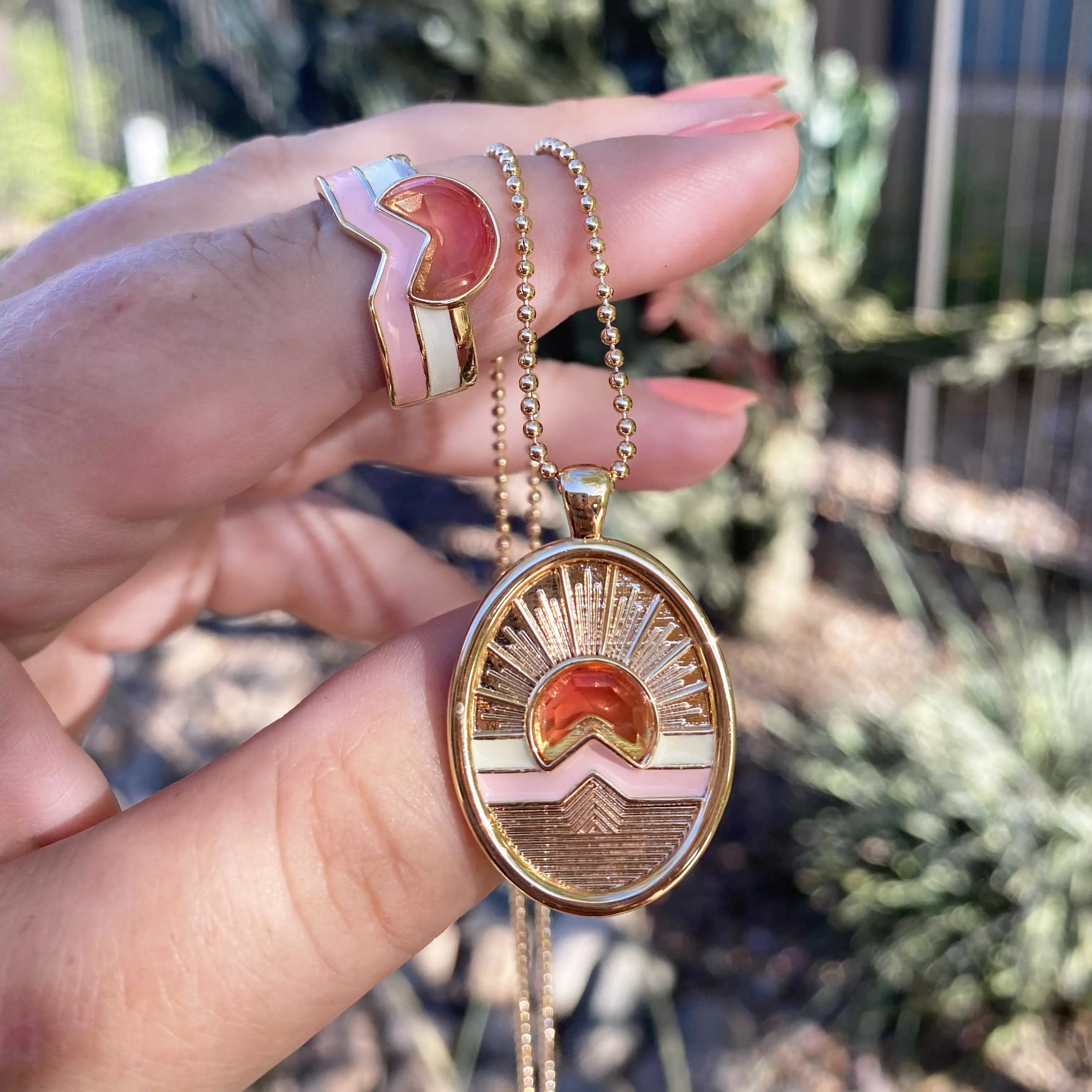 Tequila Sunrise Enamel Necklace - Sun
