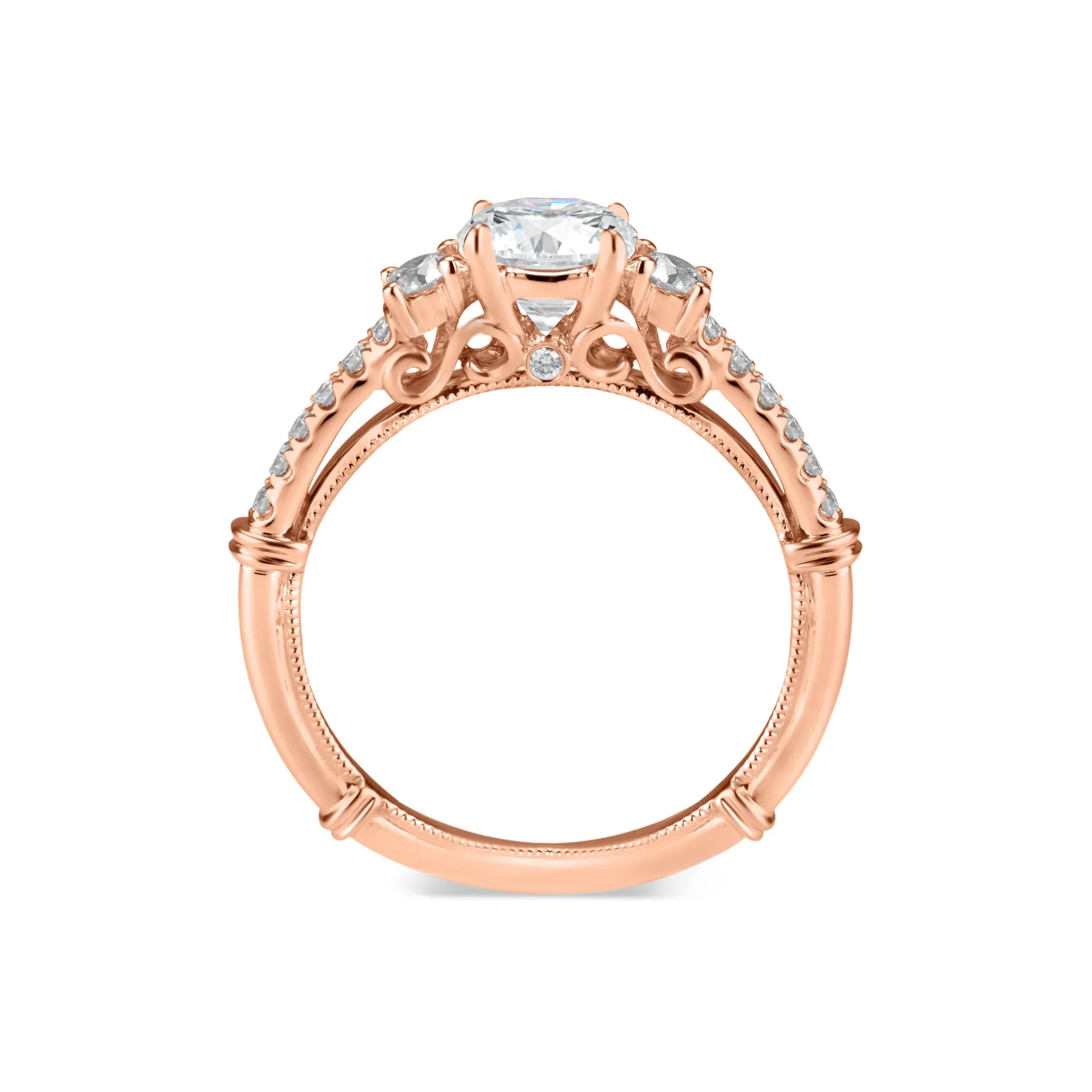 Three-Stone Engagement Ring with Diamond Shoulders